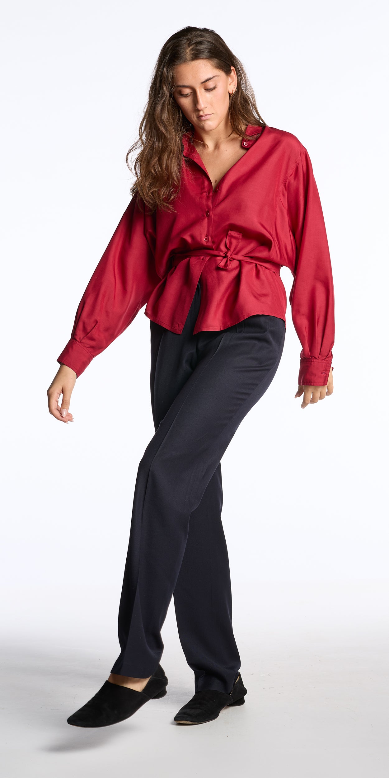 Pauline 1980s Silk Cherry Dolman Sleeve Blouse