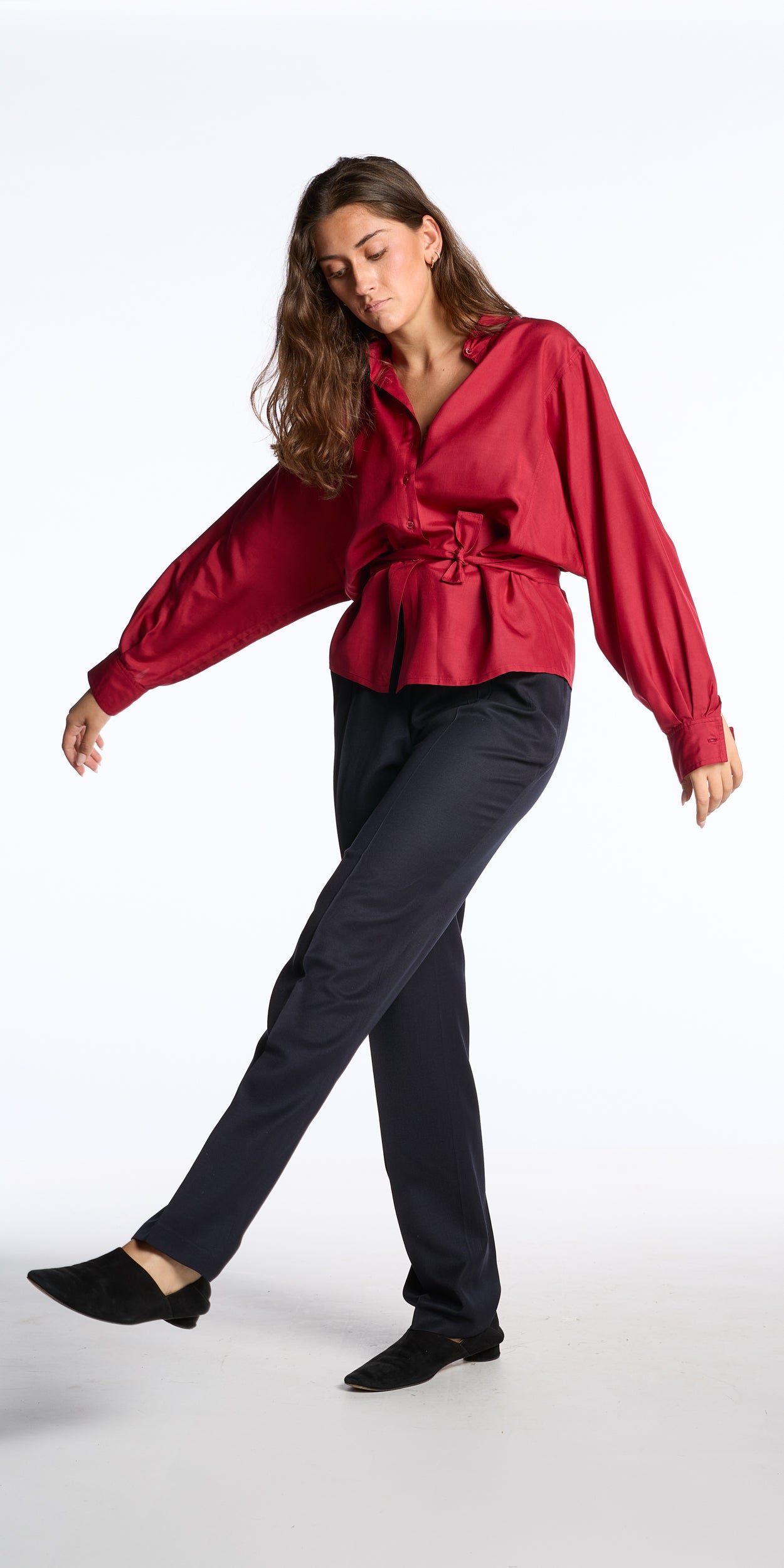Pauline 1980s Silk Cherry Dolman Sleeve Blouse