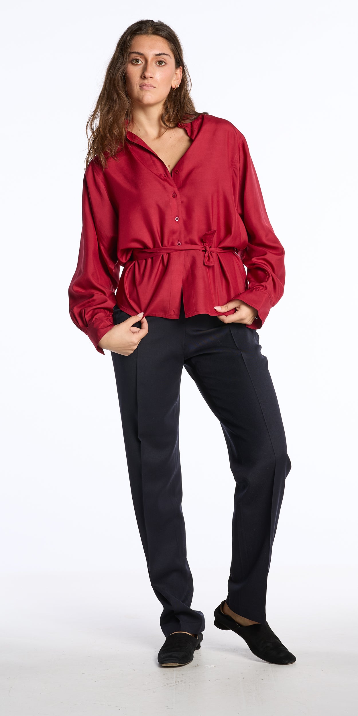 Pauline 1980s Silk Cherry Dolman Sleeve Blouse