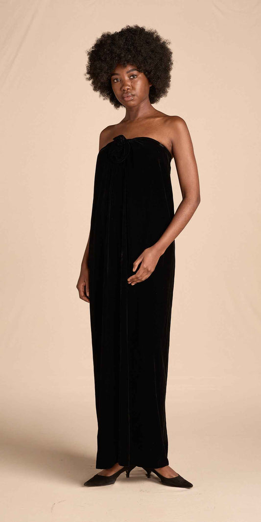 Holly Harp 1970s-1980s Black Velvet Strapless Gown