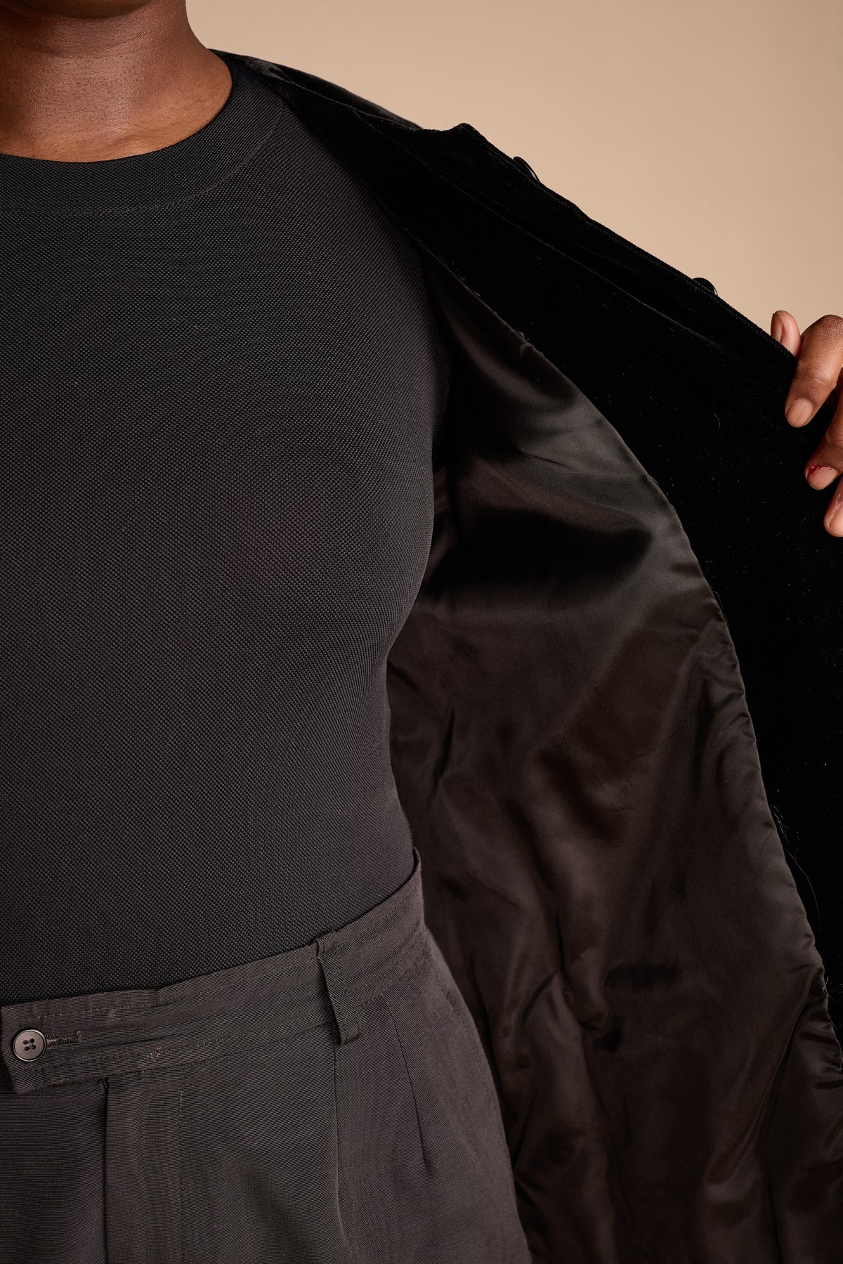 Yves Saint Laurent 1990s Black Moiré Trouser Pants