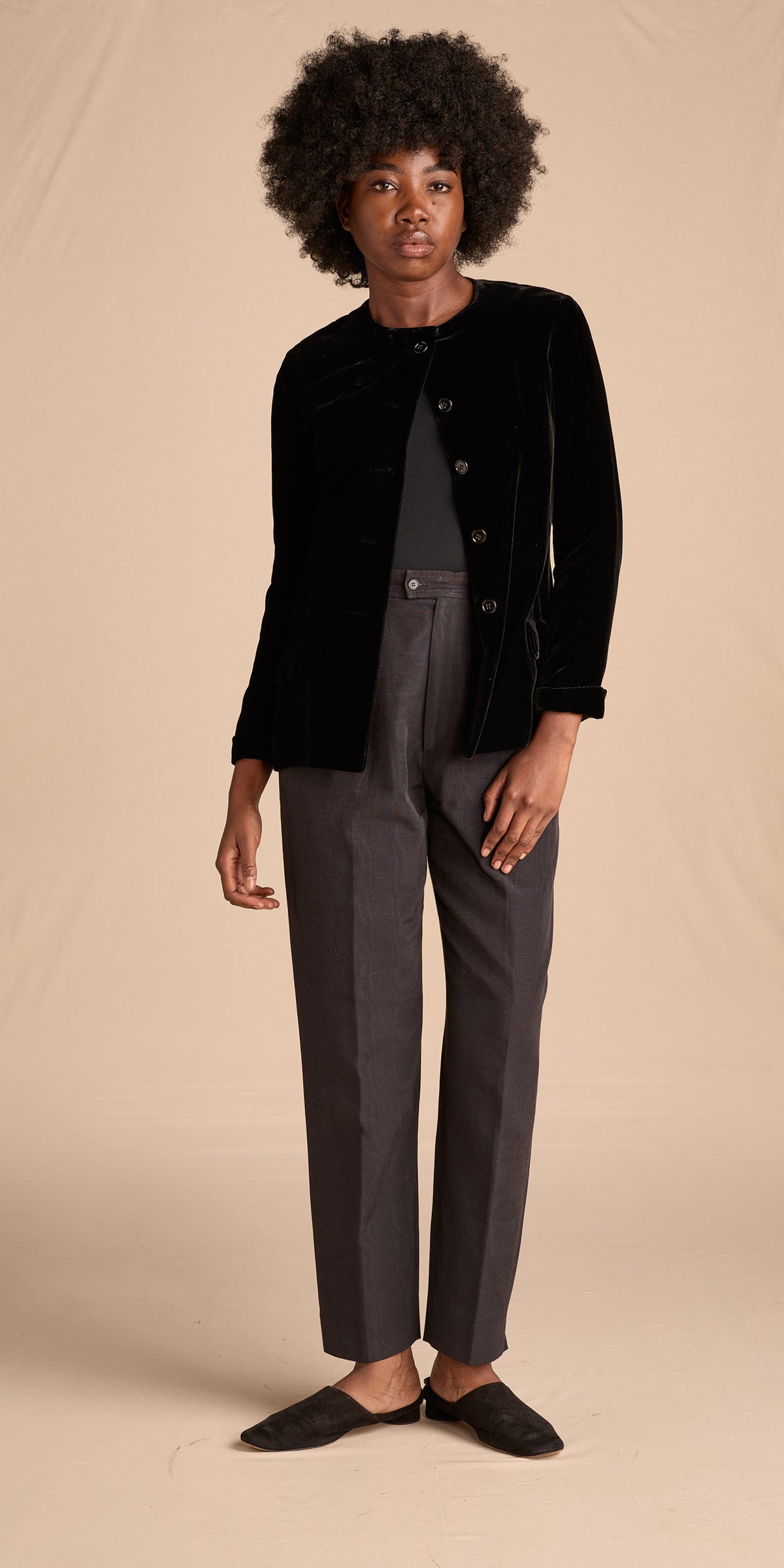 Yves Saint Laurent 1990s Black Moiré Trouser Pants