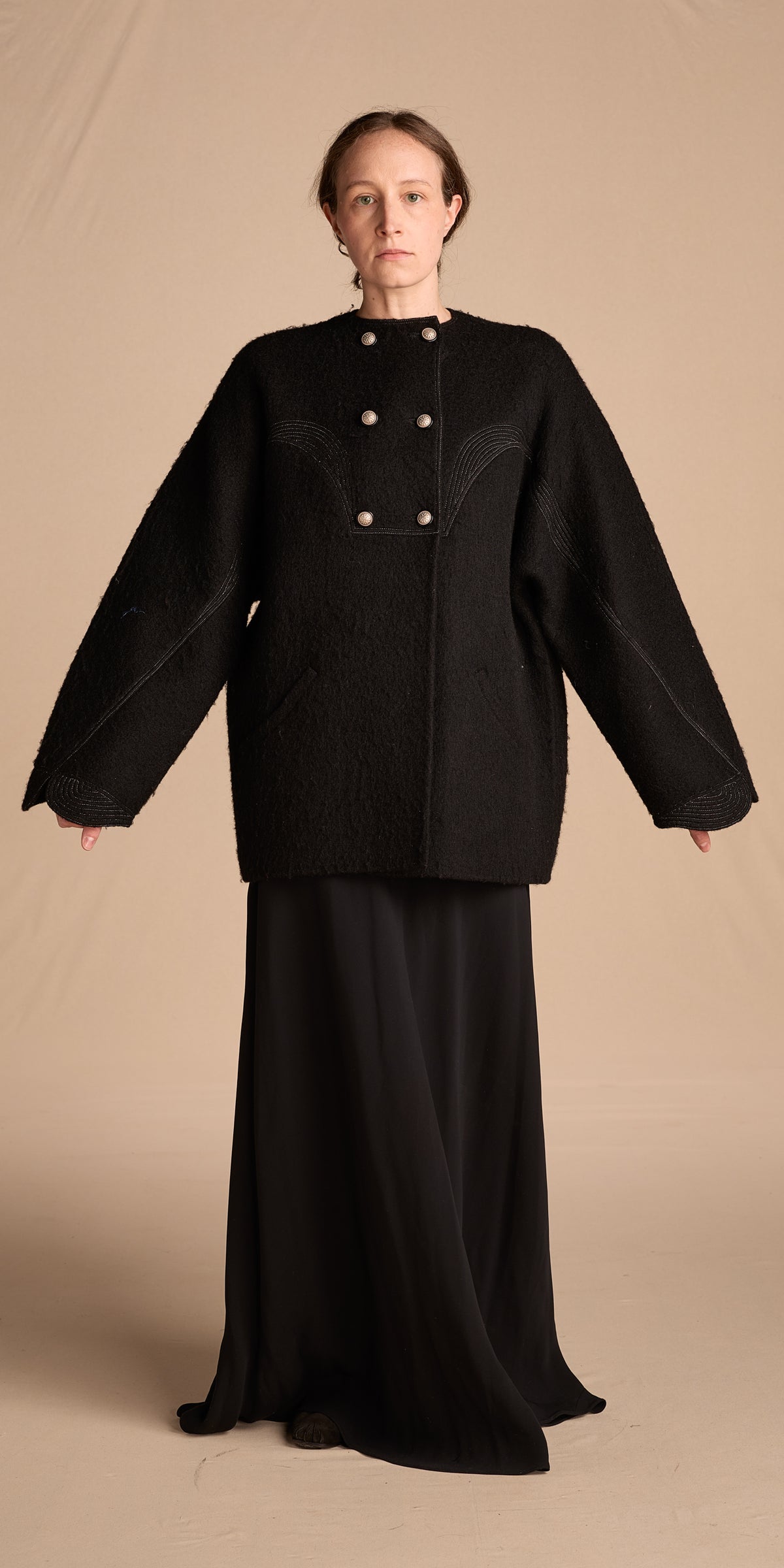 Geoffrey Beene Fall/Winter 1995 Black Double Faced Wool Coat