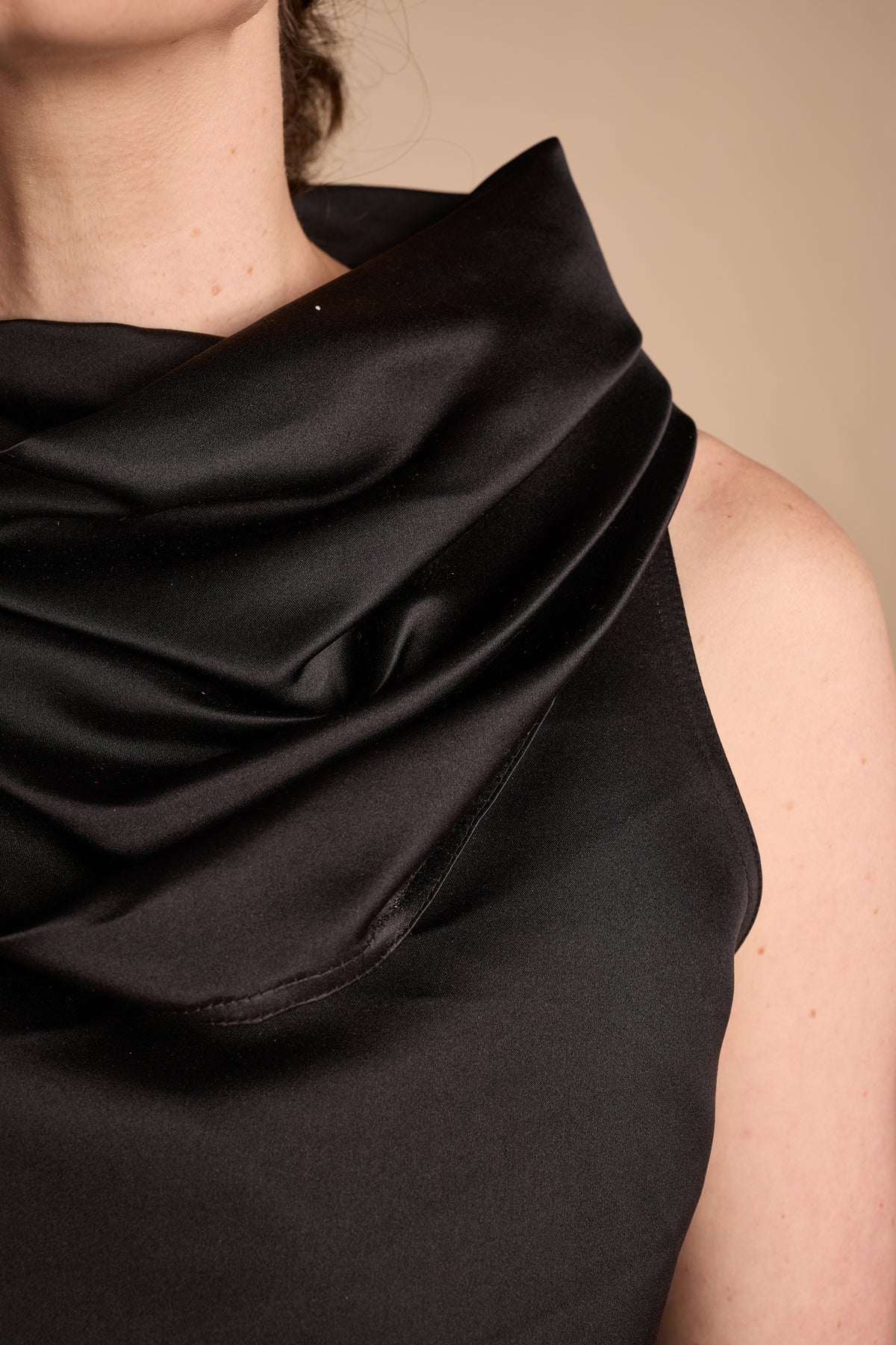 Zoran 1980s Black Silk Cowl Neck Tank Top
