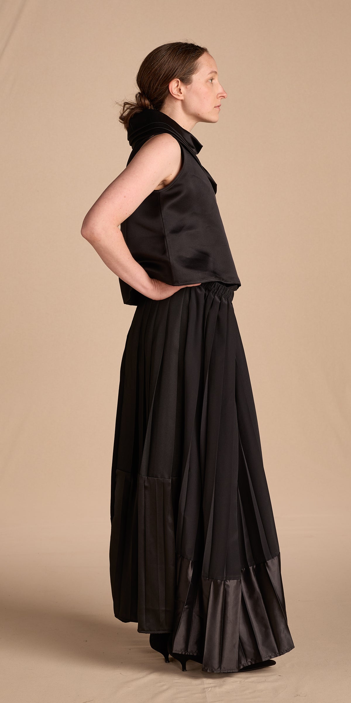 Zoran 1980s Black Silk Cowl Neck Tank Top