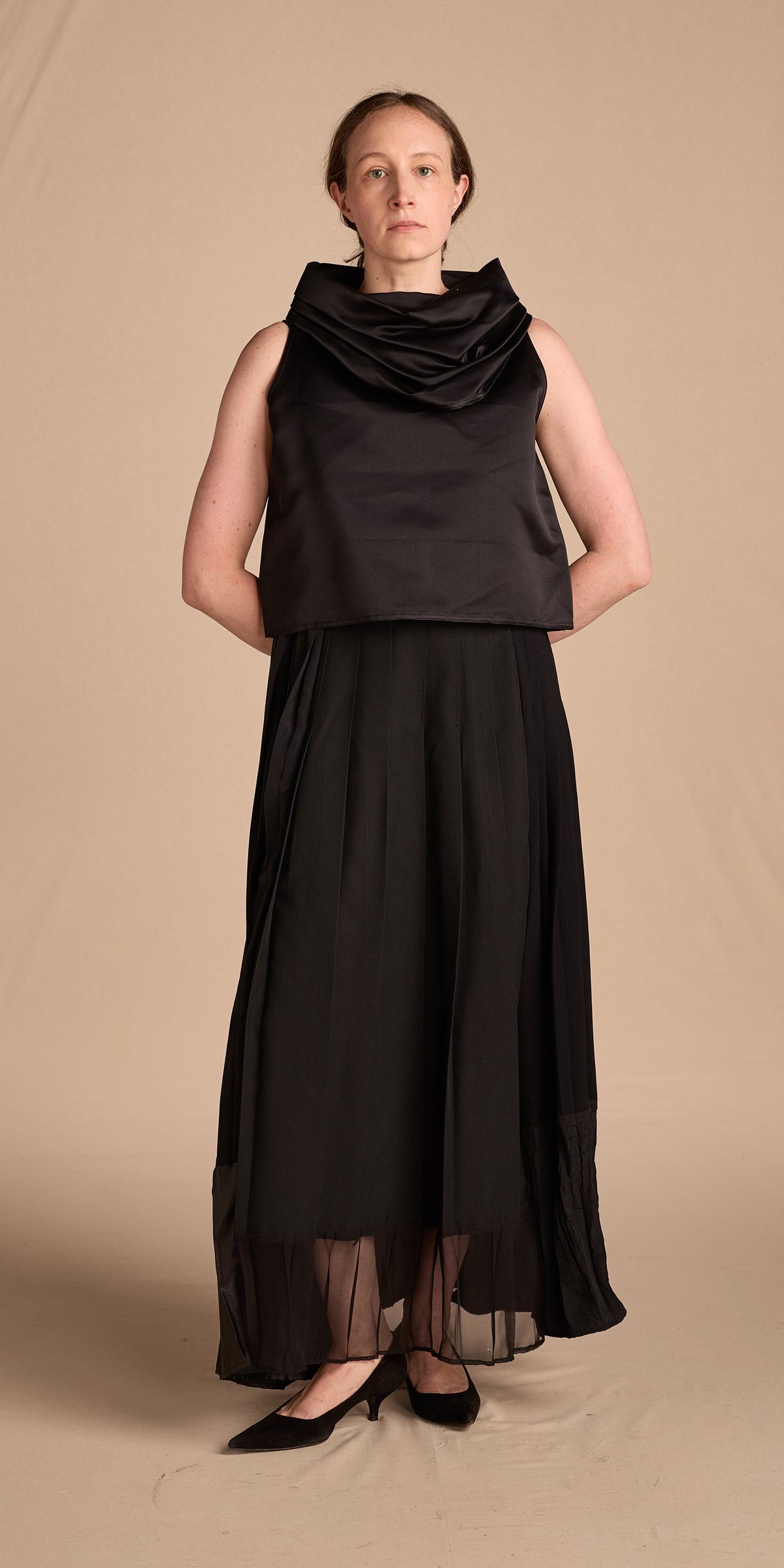 Zoran 1980s Black Silk Cowl Neck Tank Top