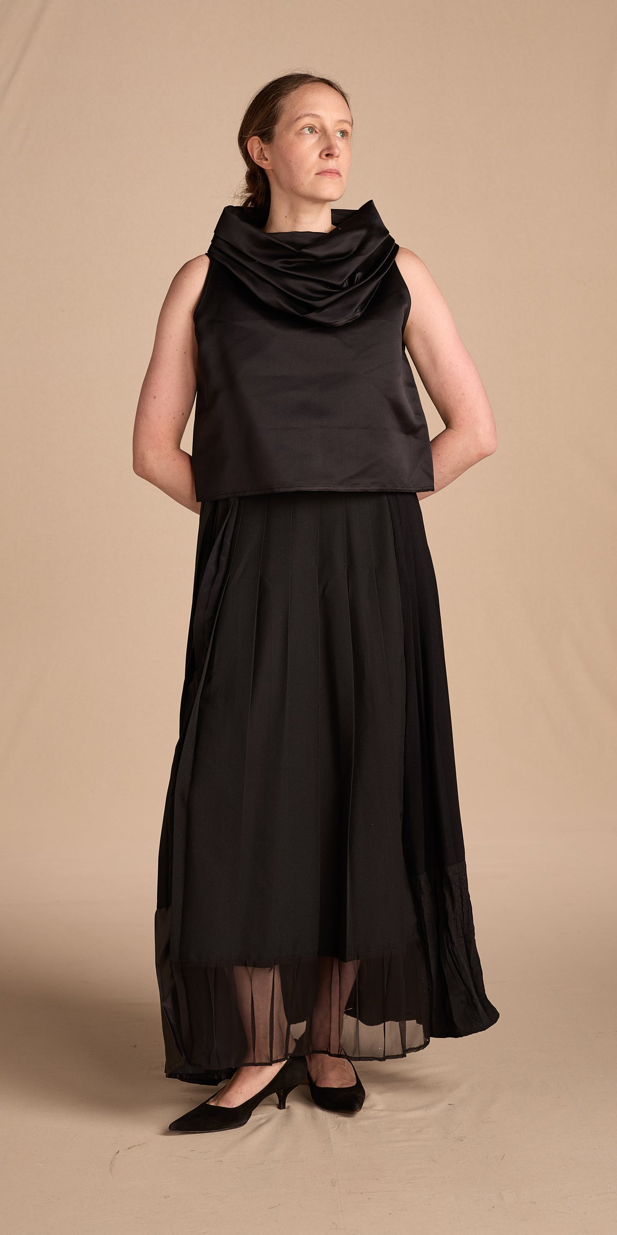 Zoran 1980s Black Silk Cowl Neck Tank Top