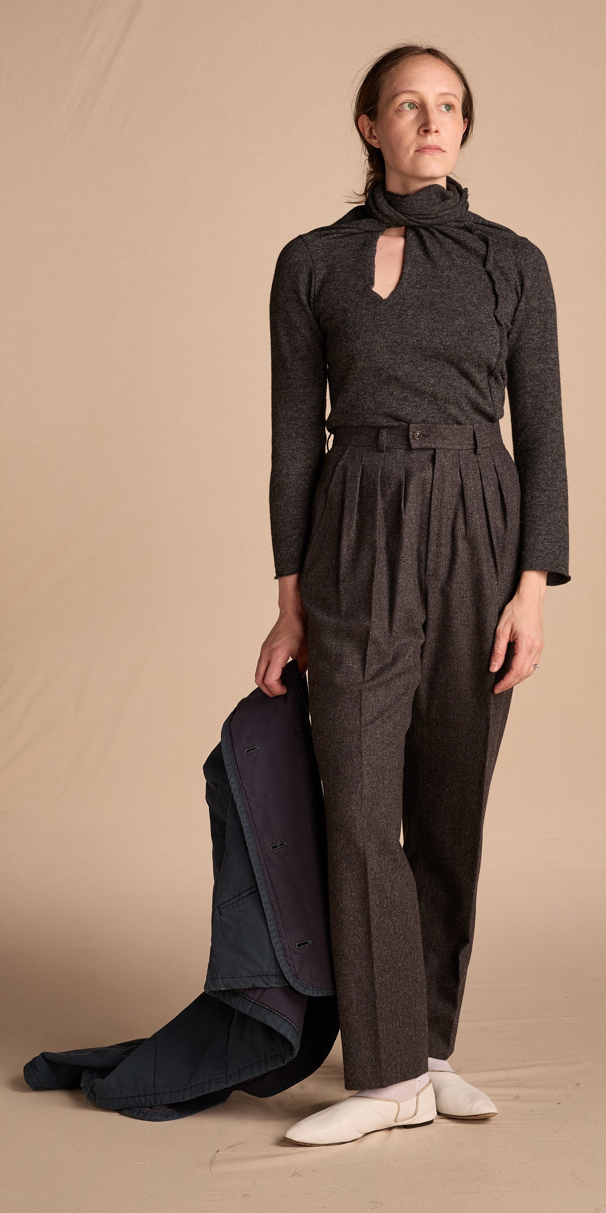 Yves Saint Laurent 1980s Gray Wool Trouser Pants