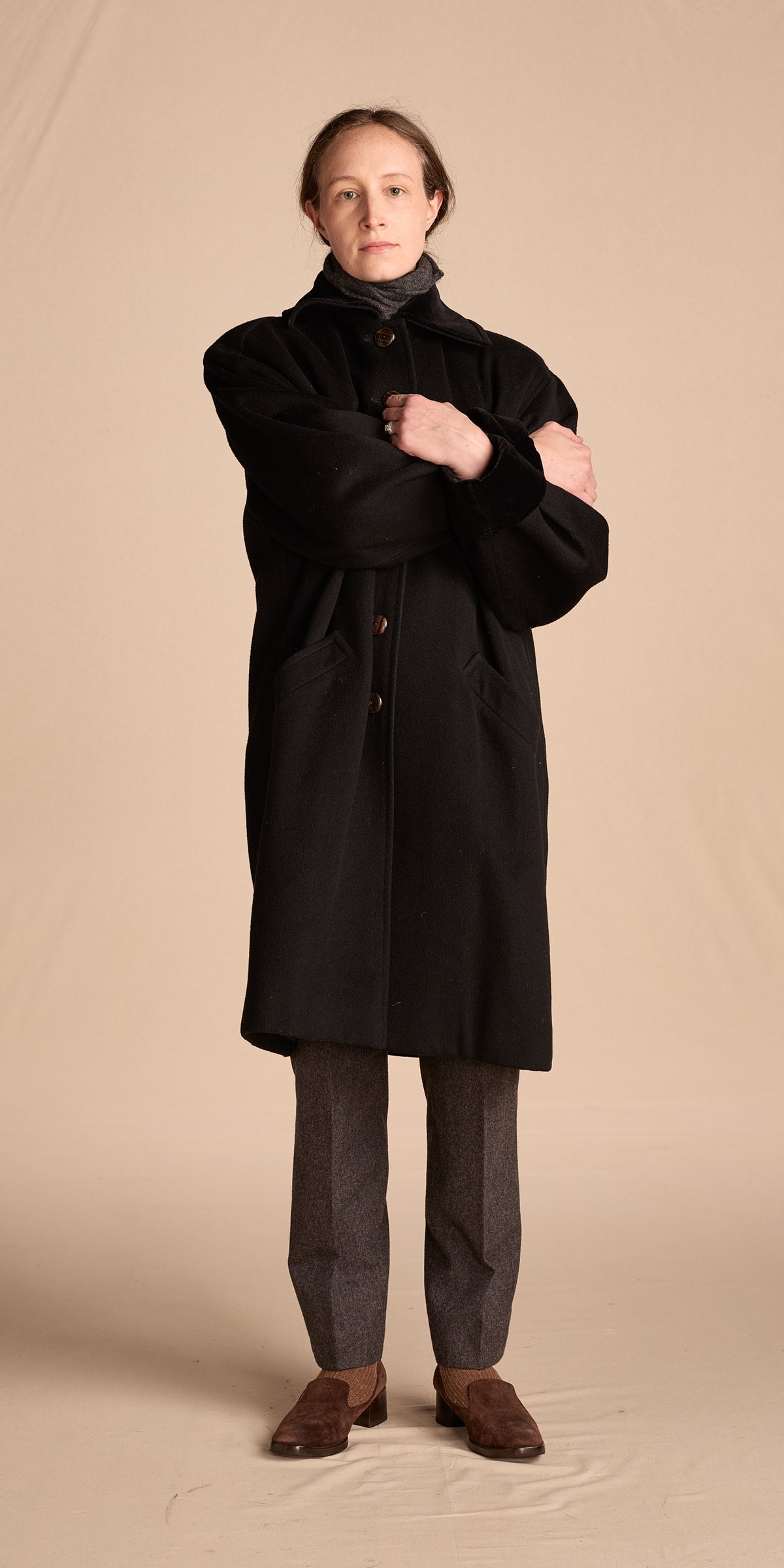 Yves Saint Laurent 1970s-1980s Black Wool Coat With Velvet Cuffs