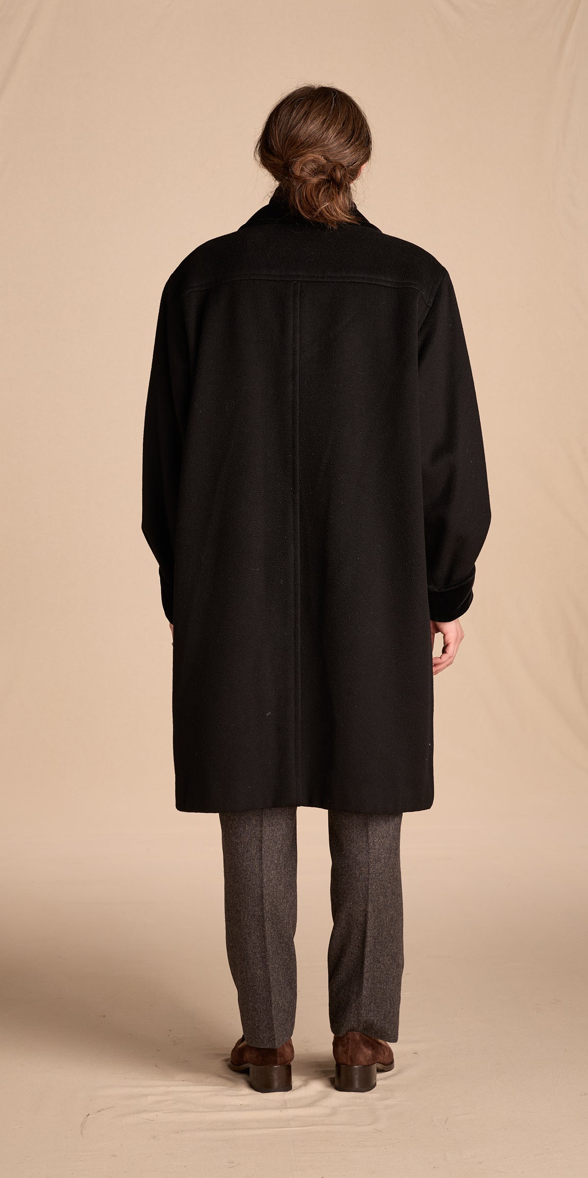 Yves Saint Laurent 1970s-1980s Black Wool Coat With Velvet Cuffs