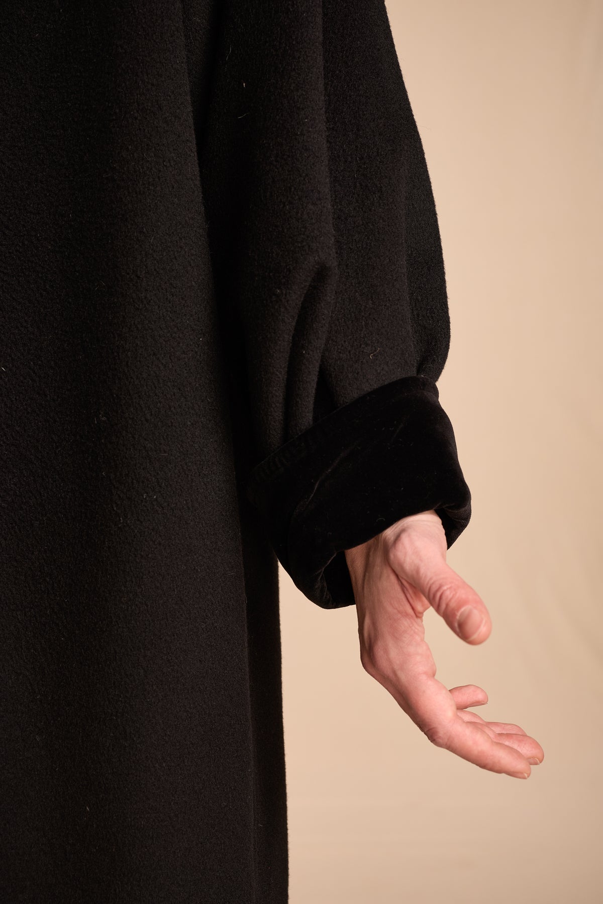 Yves Saint Laurent 1970s-1980s Black Wool Coat With Velvet Cuffs
