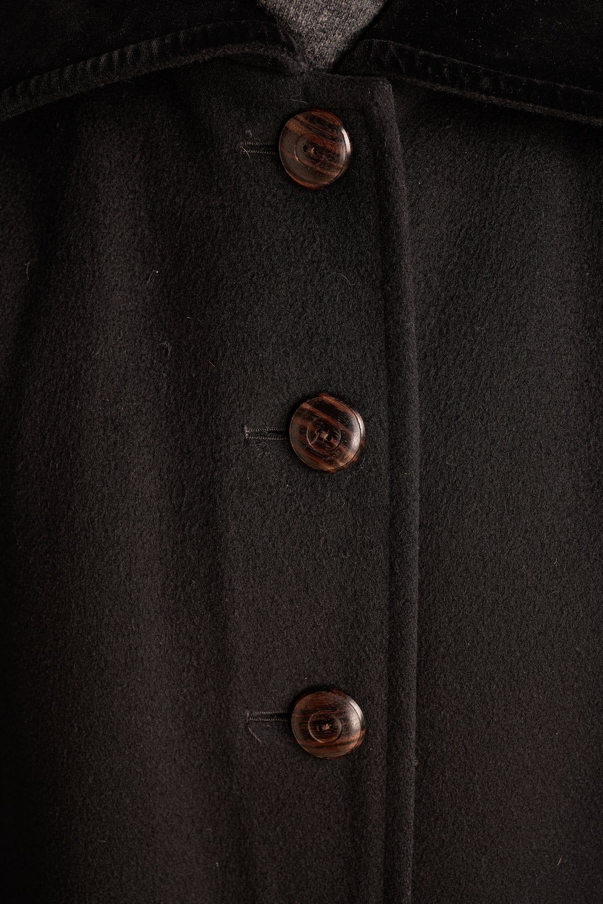 Yves Saint Laurent 1970s-1980s Black Wool Coat With Velvet Cuffs