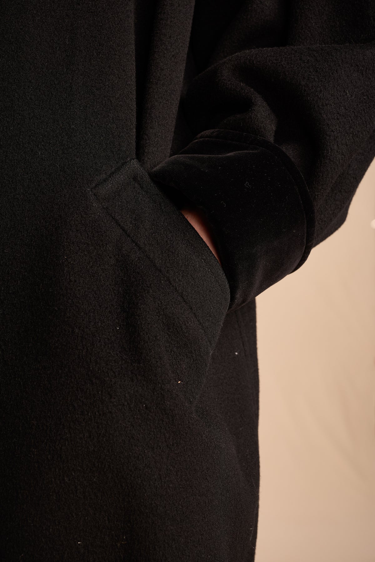 Yves Saint Laurent 1970s-1980s Black Wool Coat With Velvet Cuffs