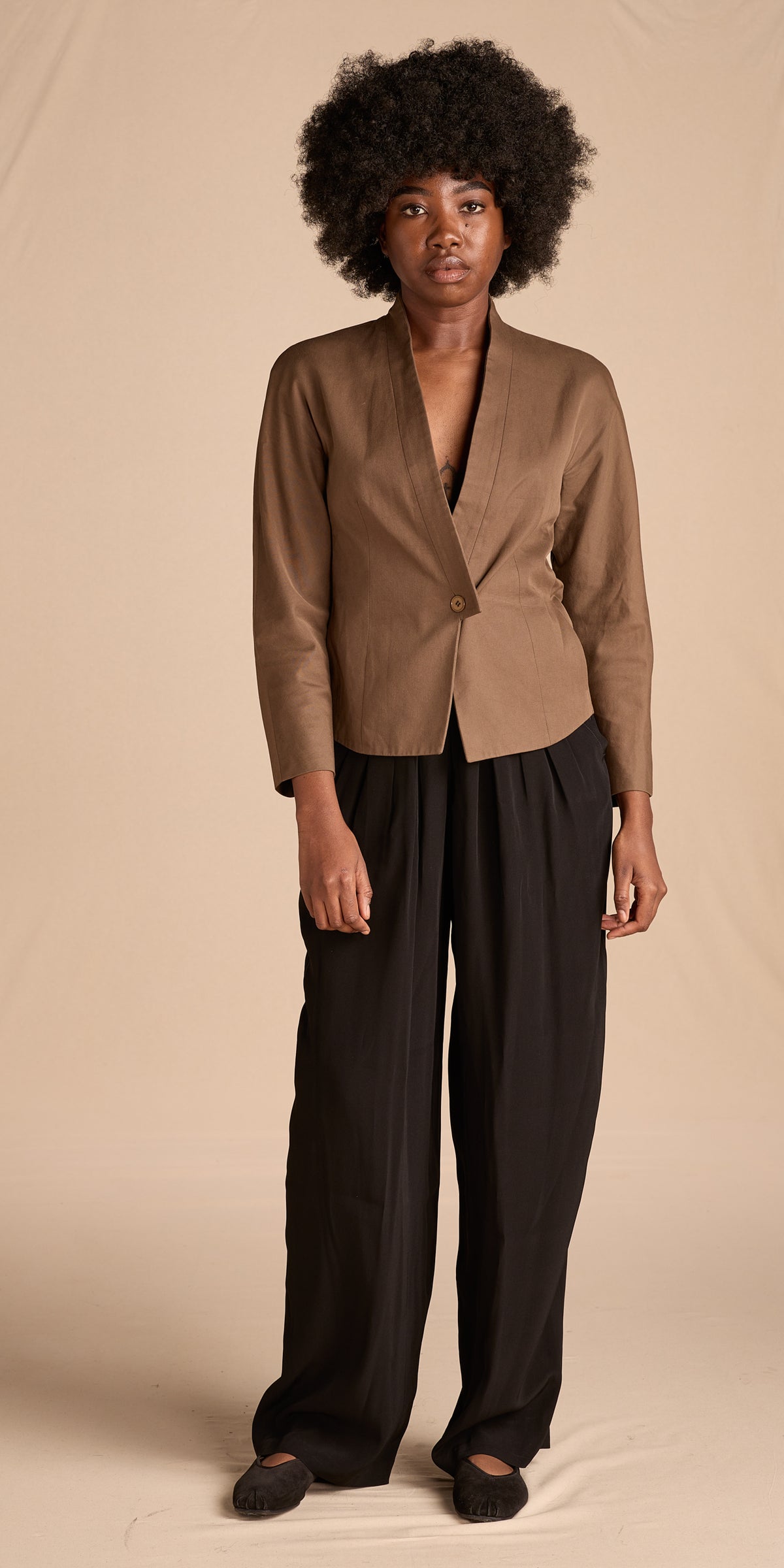 Giorgio Armani c. 1981 Khaki Sateen Jacket