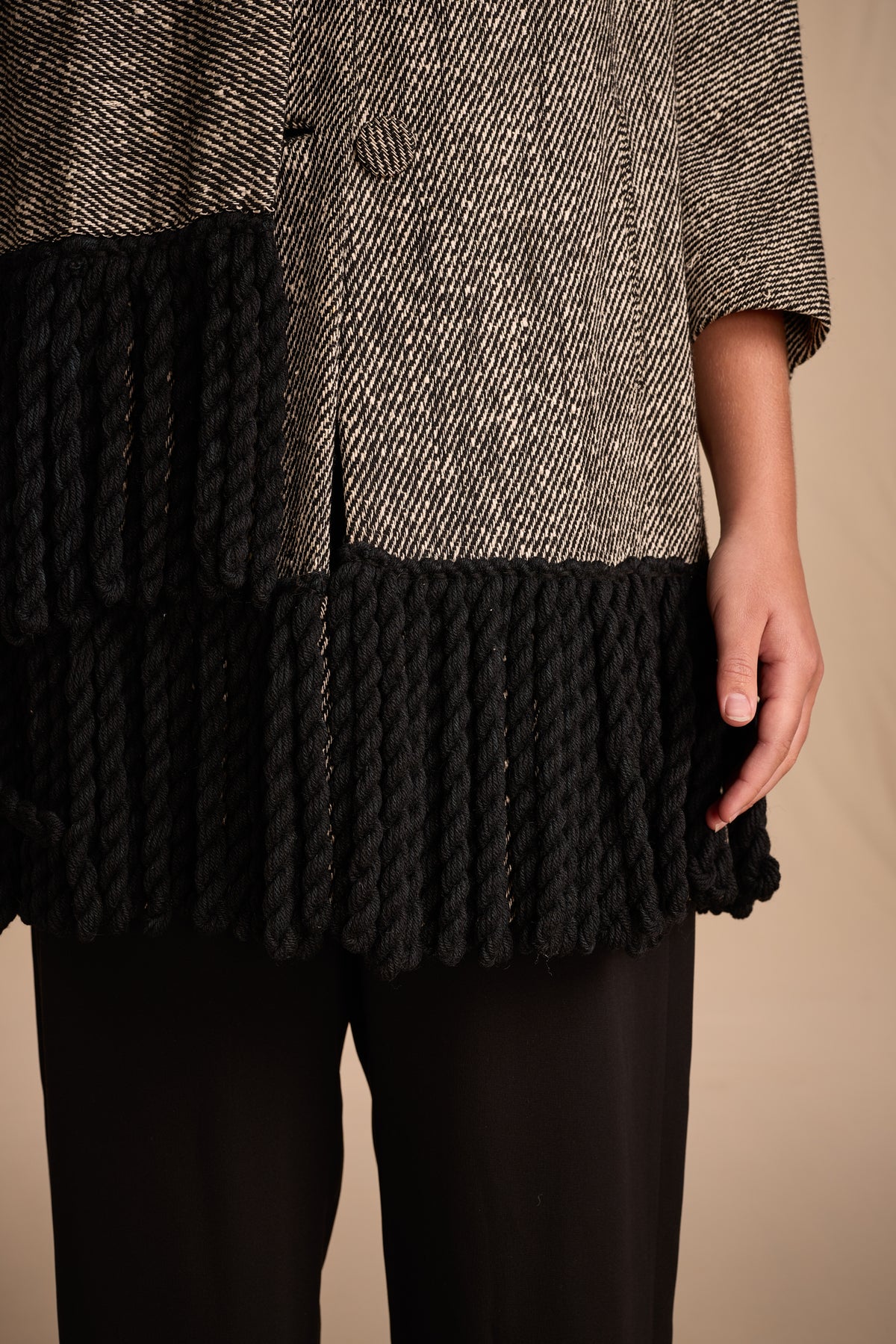 Morton Bregman 1960s Gray Fringed Wool Blend Coat With Matching Scarf