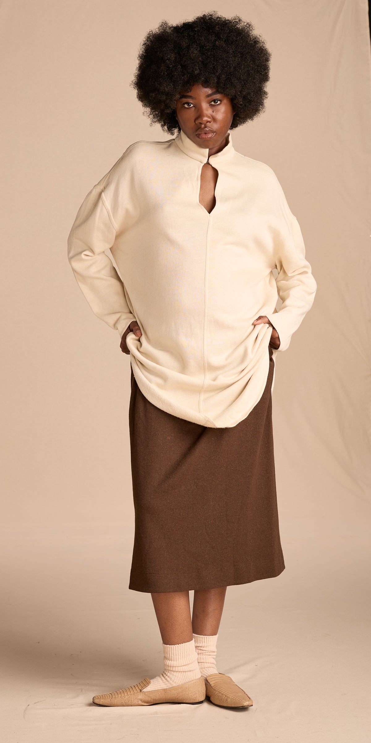 Norma Kamali Early 1980s Oatmeal Cotton Tunic