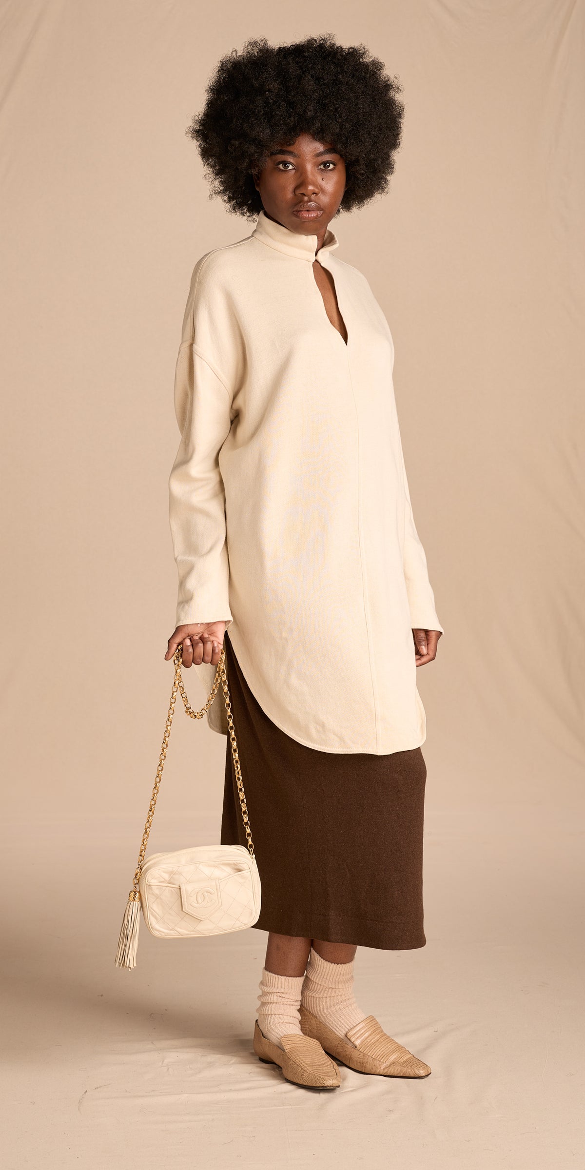 Chanel 1989-1991 Cream Bijoux Chain Camera Bag