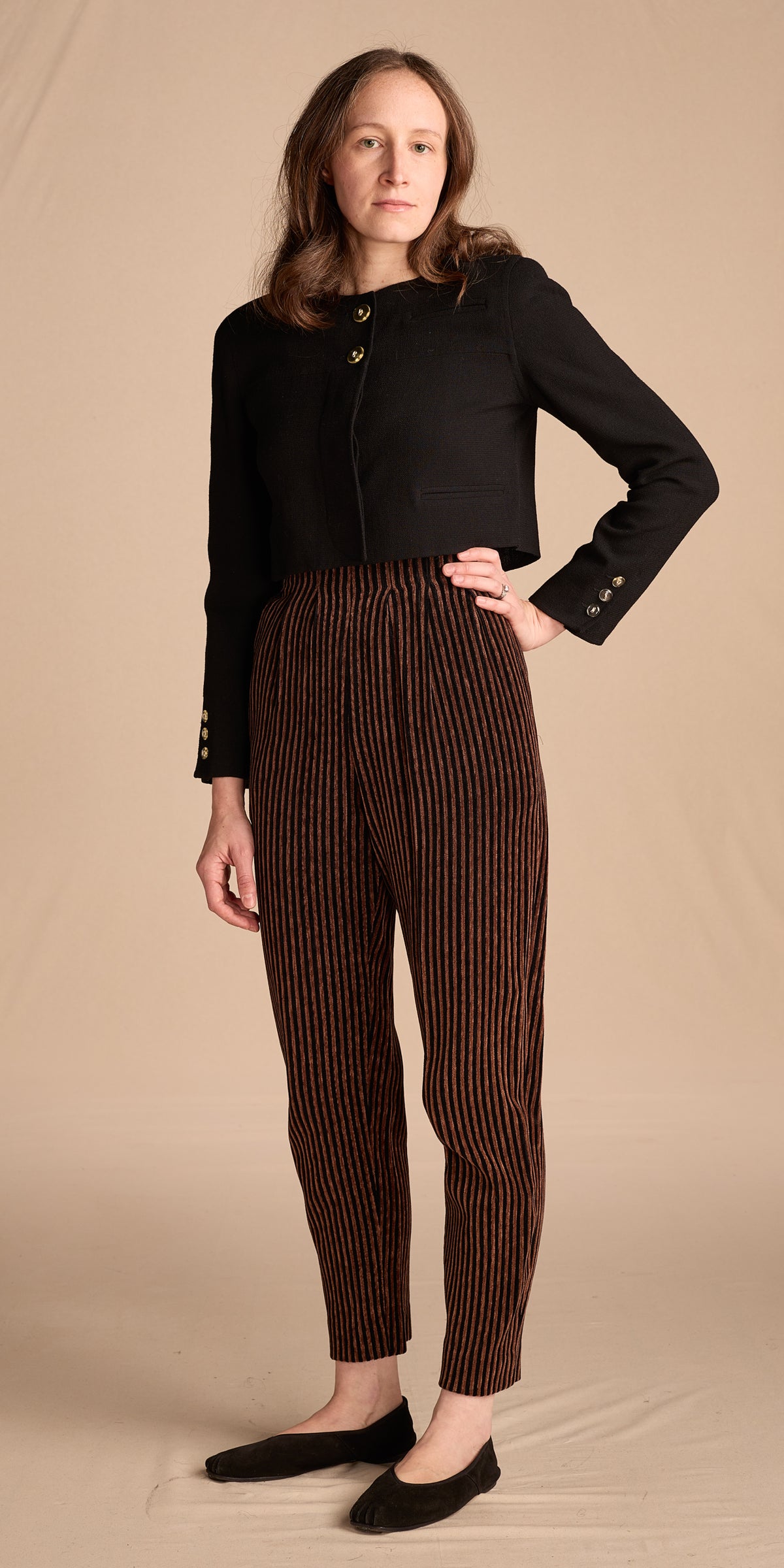 Yves Saint Laurent Fall/Winter 1993 Black and Brown Velvet Striped Balloon Pants