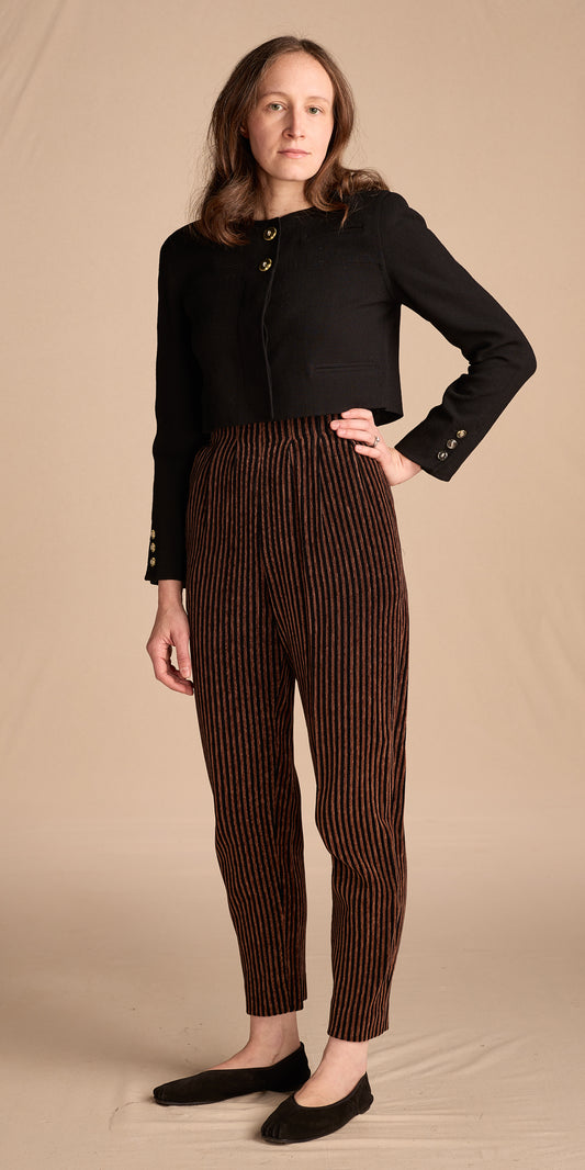 Yves Saint Laurent Fall/Winter 1993 Black and Brown Velvet Striped Balloon Pants