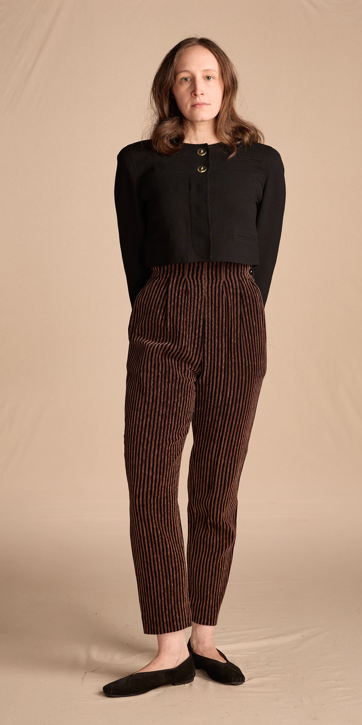 Yves Saint Laurent Fall/Winter 1993 Black and Brown Velvet Striped Balloon Pants