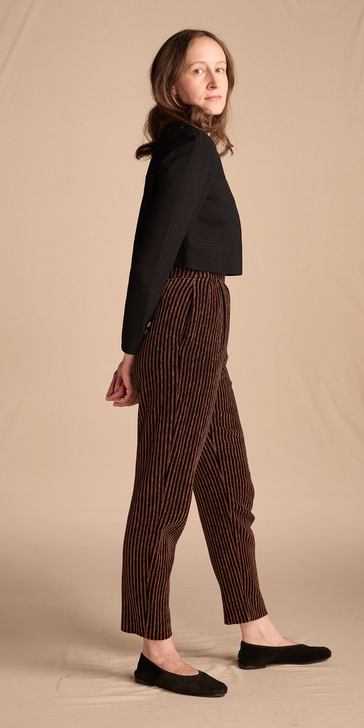 Yves Saint Laurent Fall/Winter 1993 Black and Brown Velvet Striped Balloon Pants
