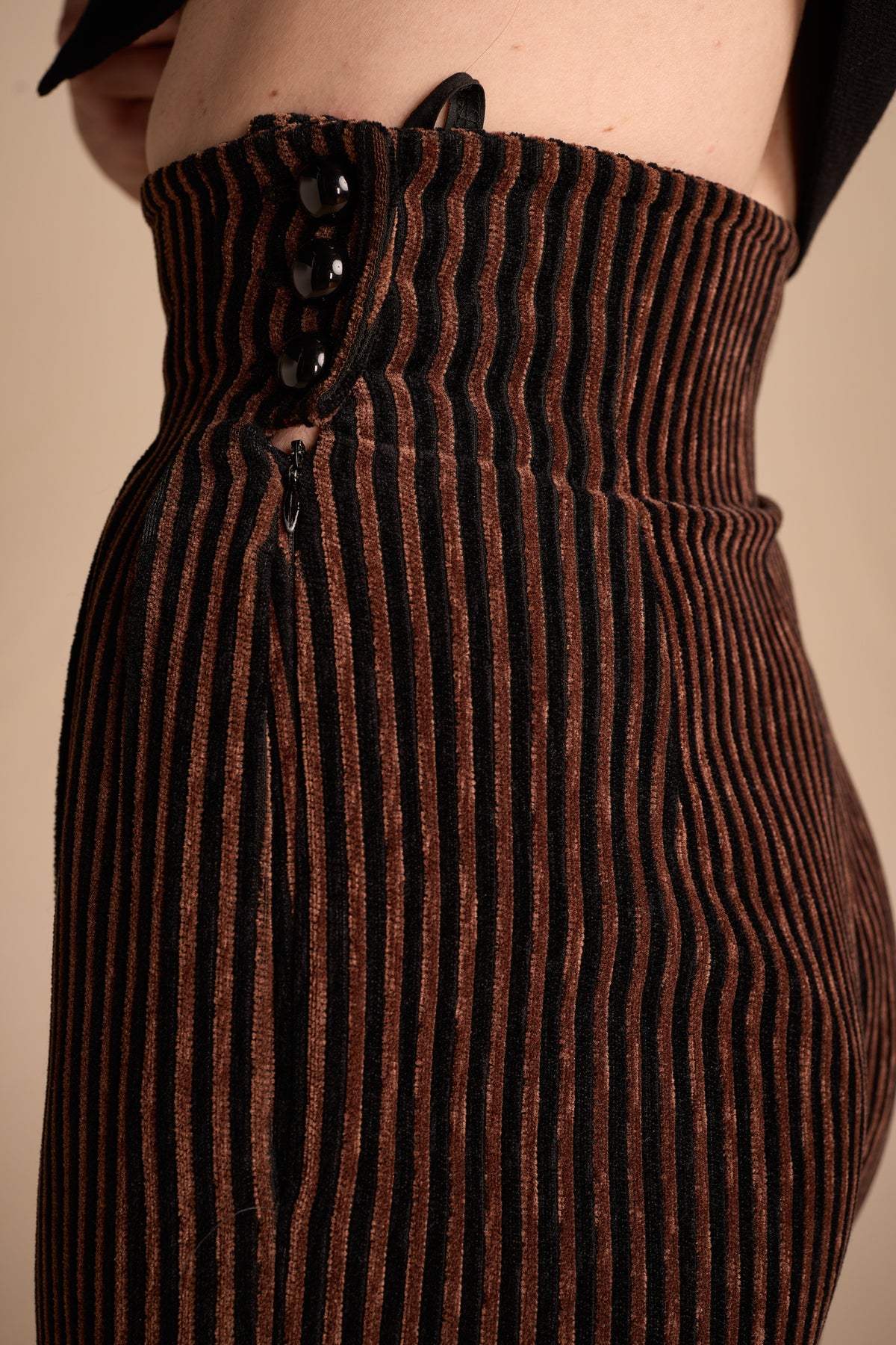 Yves Saint Laurent Fall/Winter 1993 Black and Brown Velvet Striped Balloon Pants