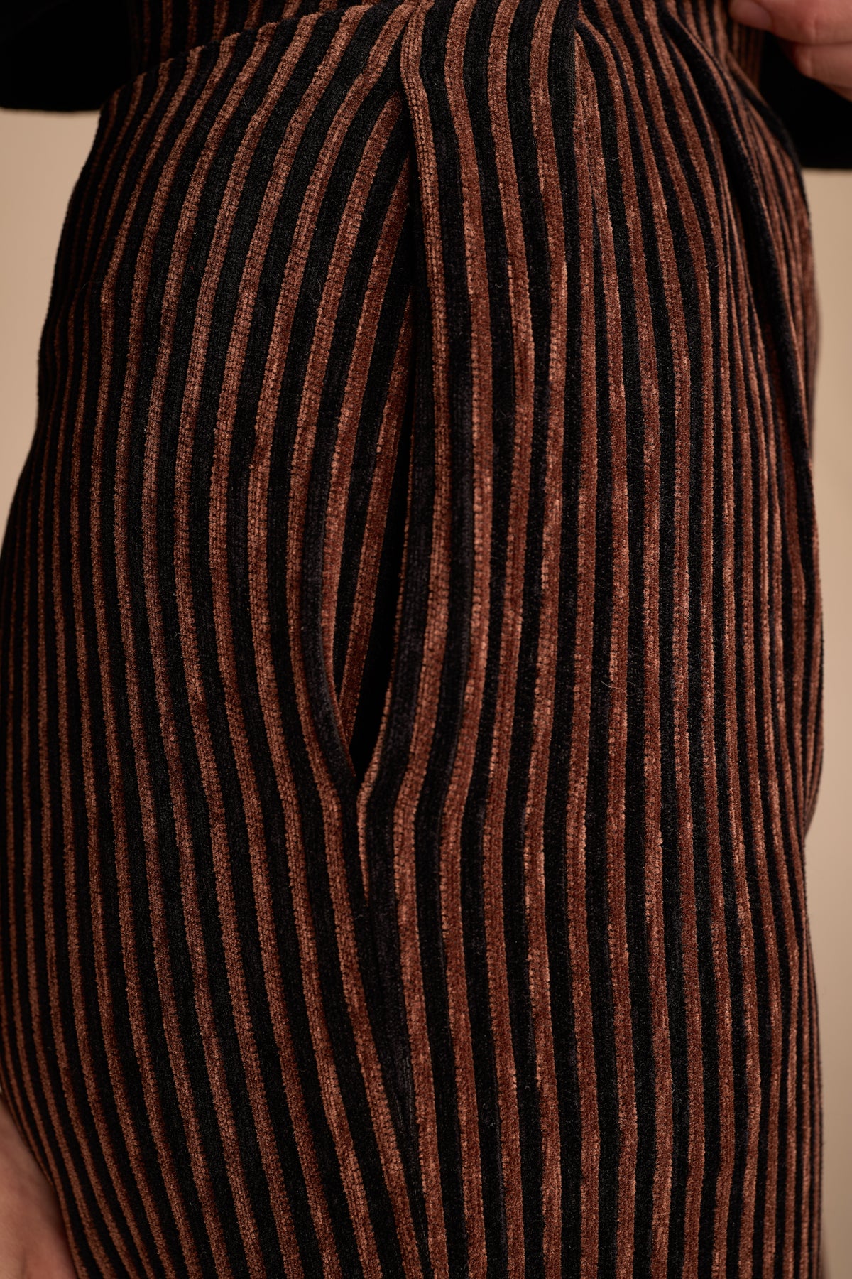 Yves Saint Laurent Fall/Winter 1993 Black and Brown Velvet Striped Balloon Pants