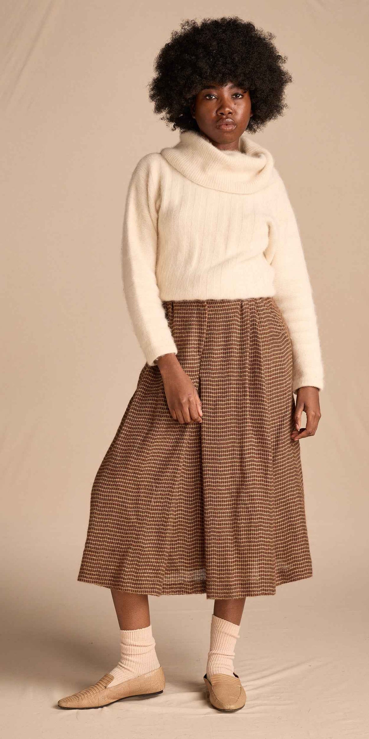 Giorgio Armani c. 1979 Brown Wool Blend Tweed Skirt
