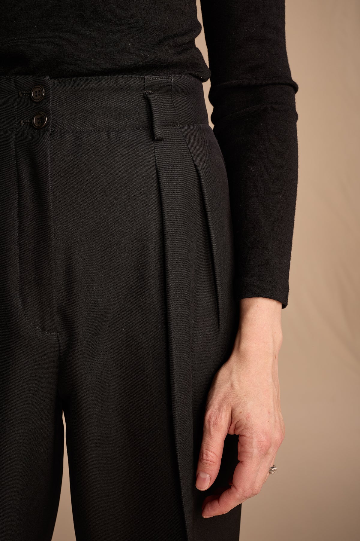 Giorgio Armani 1980s Black Gabardine Wool Trousers