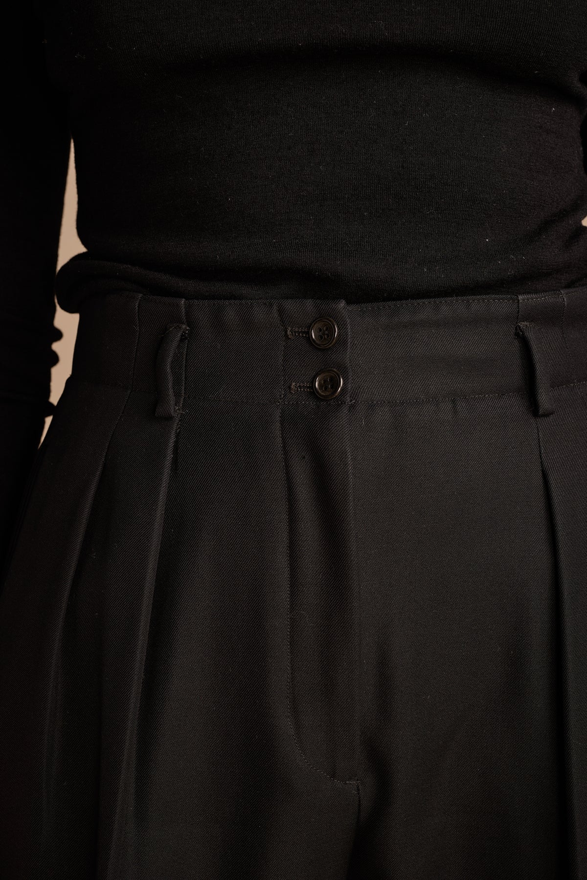 Giorgio Armani 1980s Black Gabardine Wool Trousers