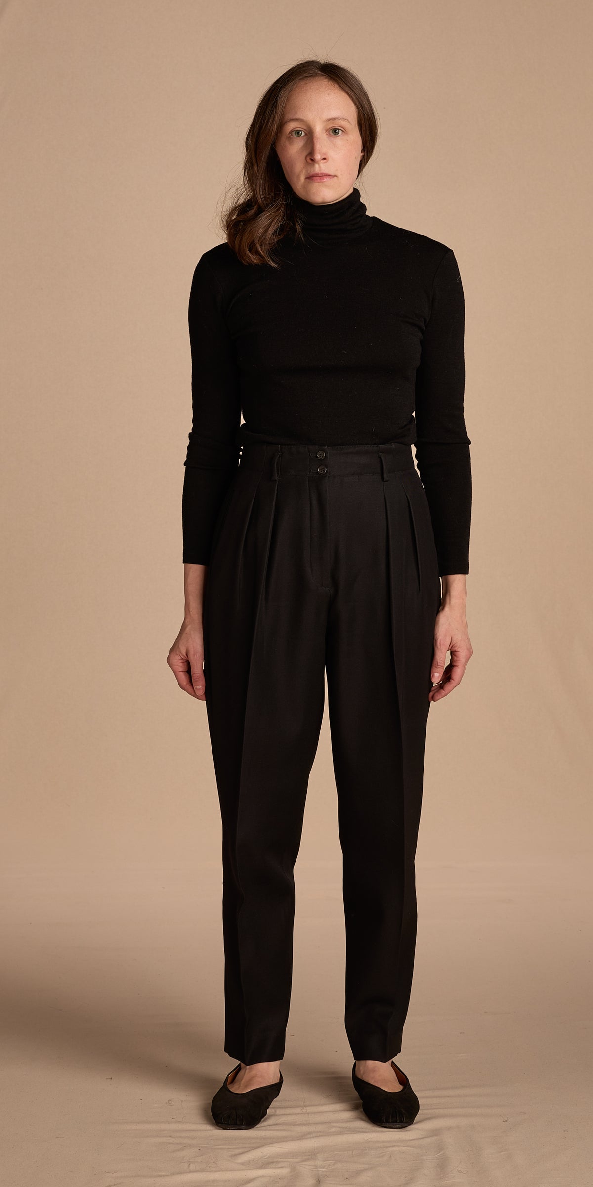 Giorgio Armani 1980s Black Gabardine Wool Trousers