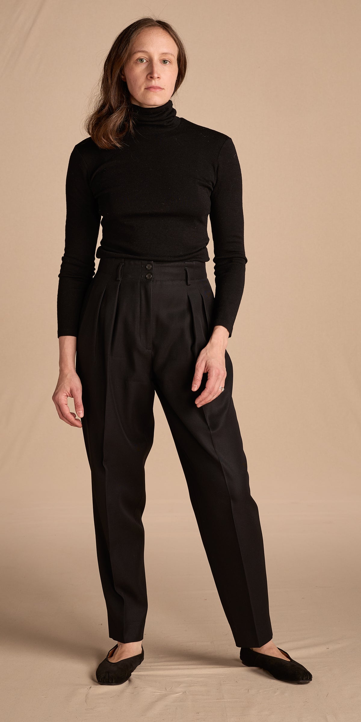 Giorgio Armani 1980s Black Gabardine Wool Trousers