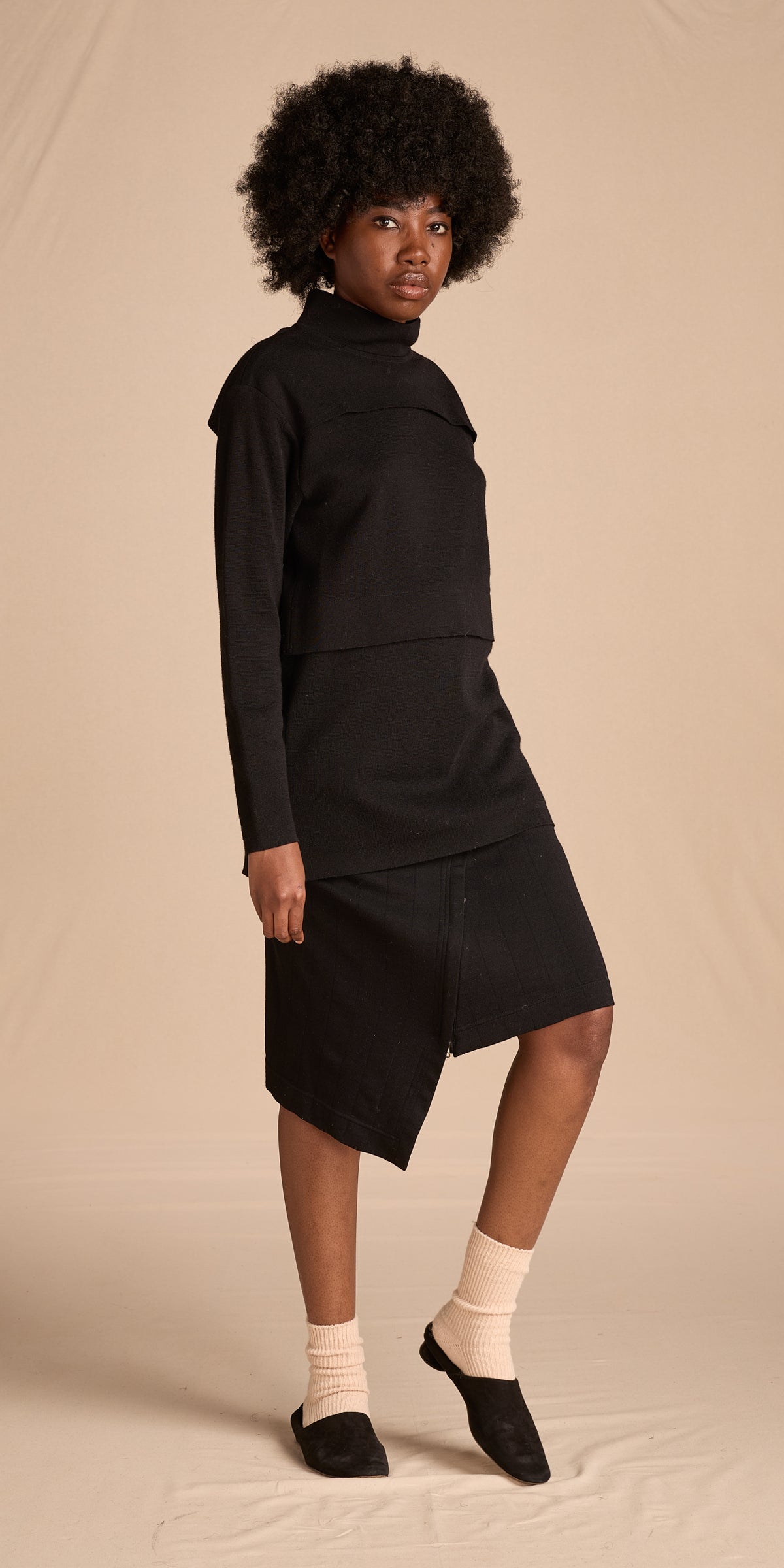 Issey Miyake 1980s Black Wool Zipper Skirt (as is)