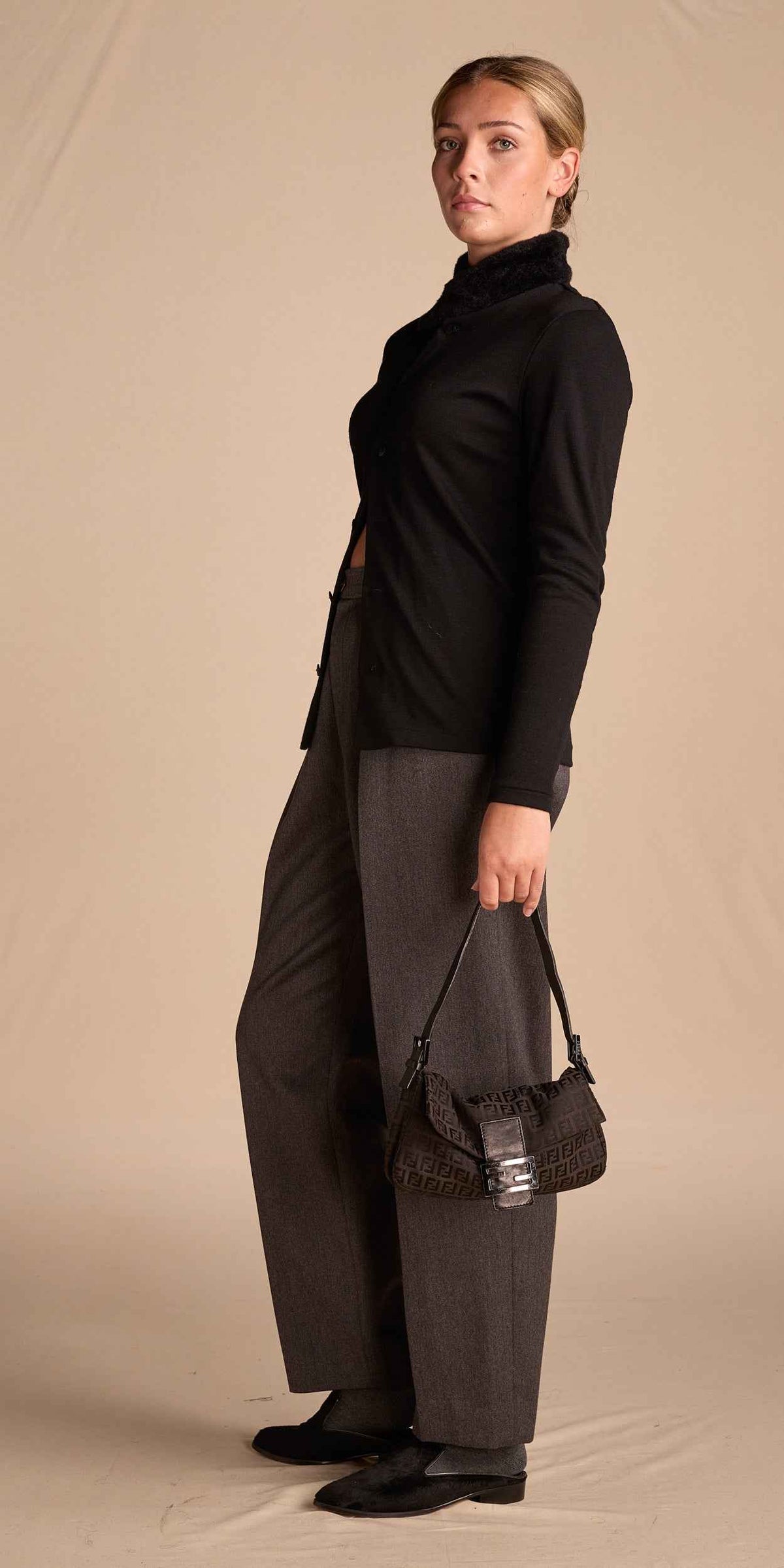 Fendi Black FF Zucca Baguette Bag