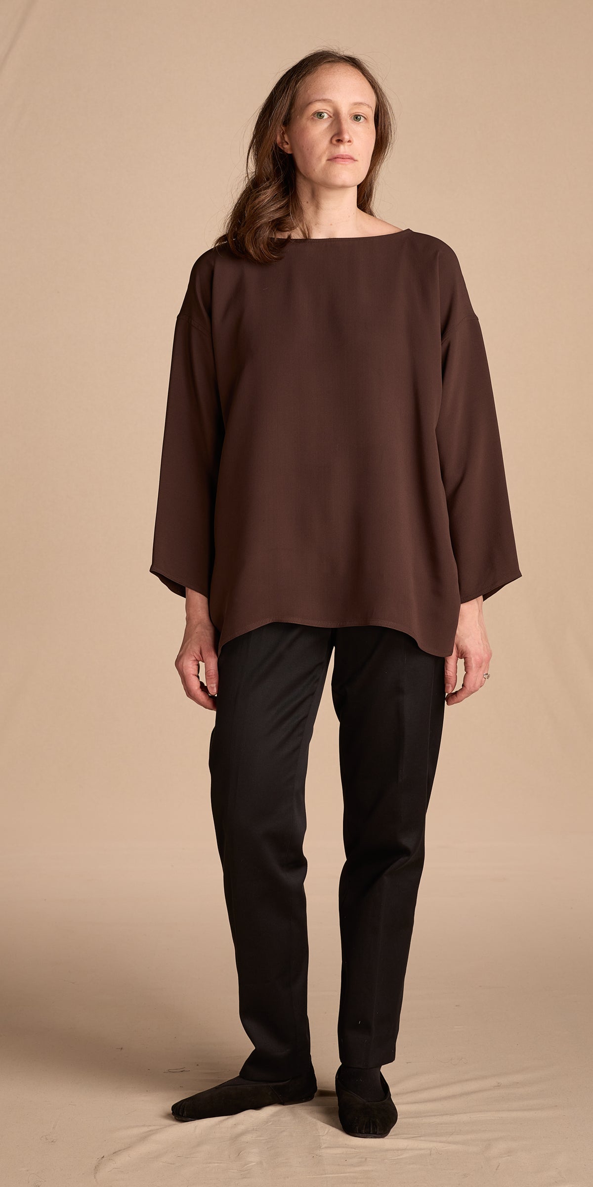 Zoran 1980s Chocolate Brown Matte Silk Top