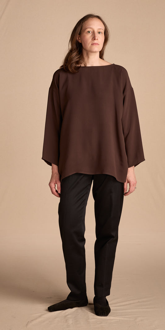 Zoran 1980s Chocolate Brown Matte Silk Top