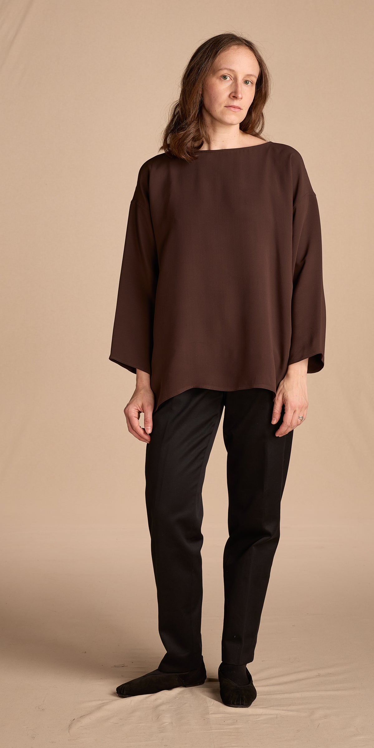 Zoran 1980s Chocolate Brown Matte Silk Top