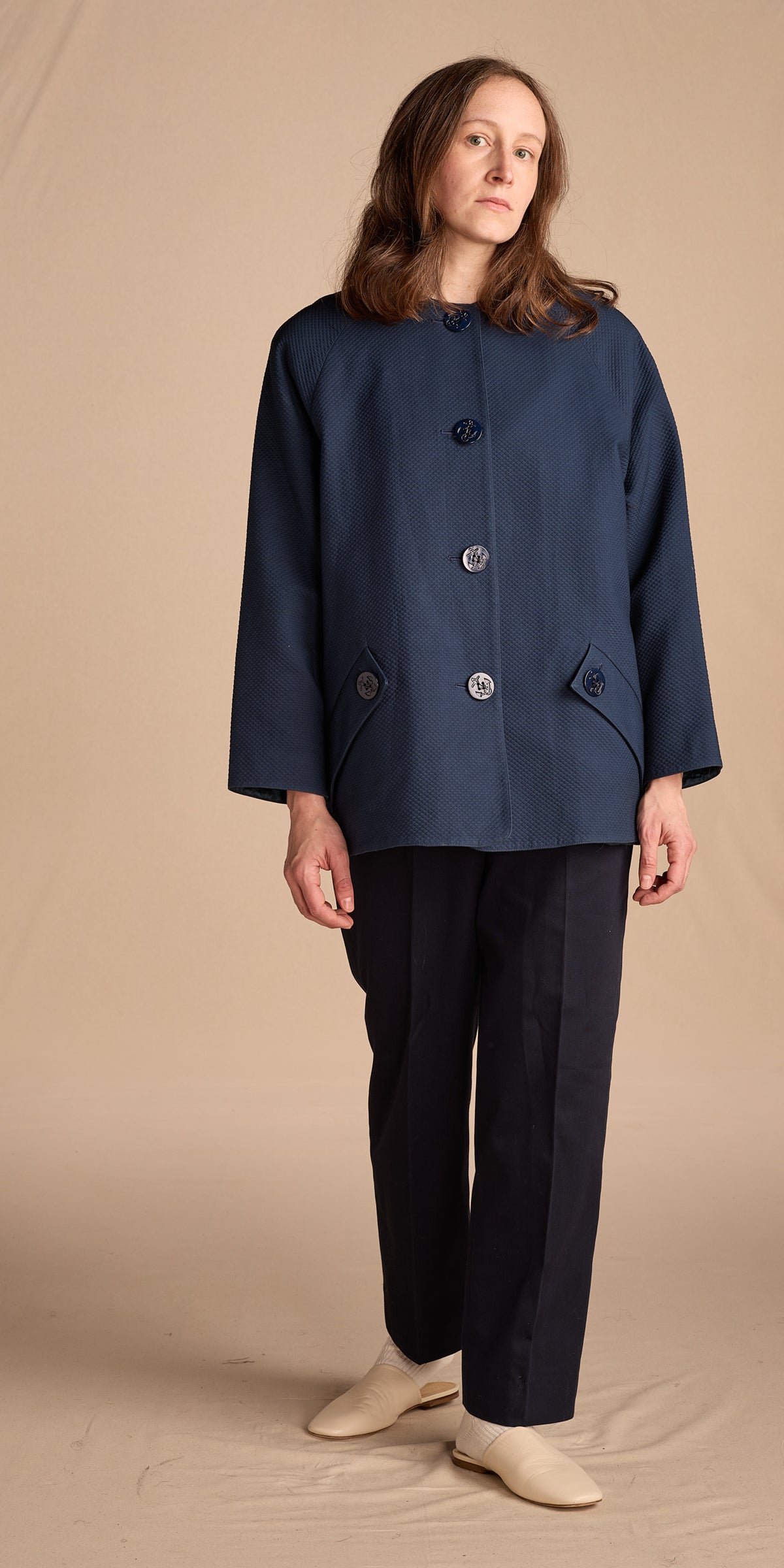 Geoffrey Beene 1990s-2000s Textured Deep Teal Swing Jacket