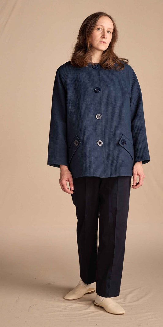 Geoffrey Beene 1990s-2000s Textured Deep Teal Swing Jacket