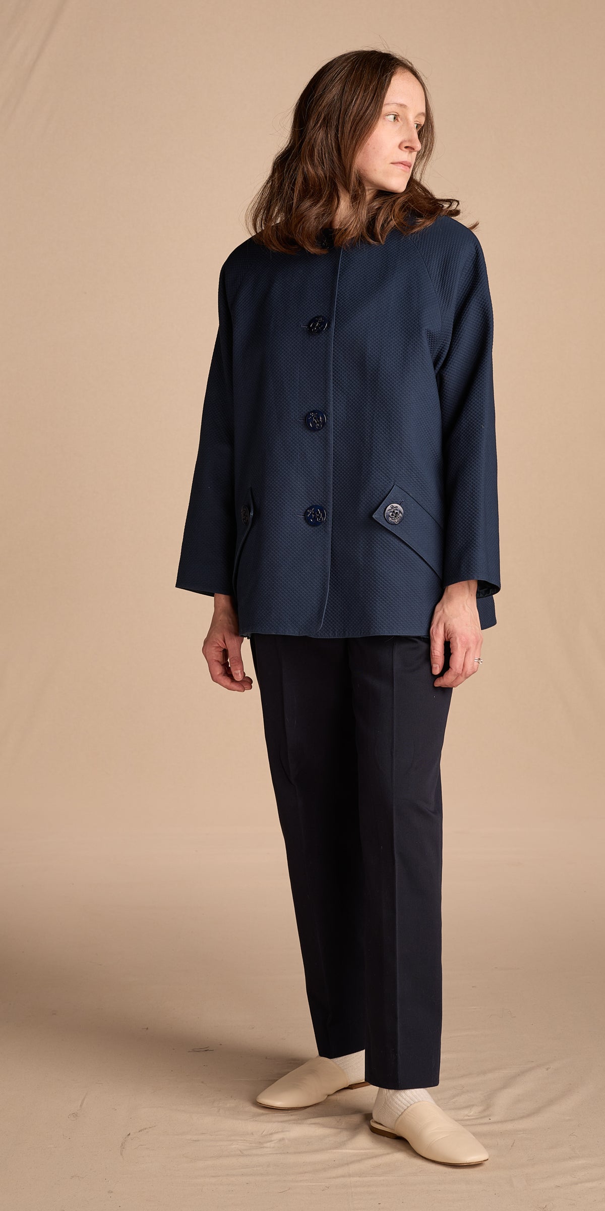 Geoffrey Beene 1990s-2000s Textured Deep Teal Swing Jacket