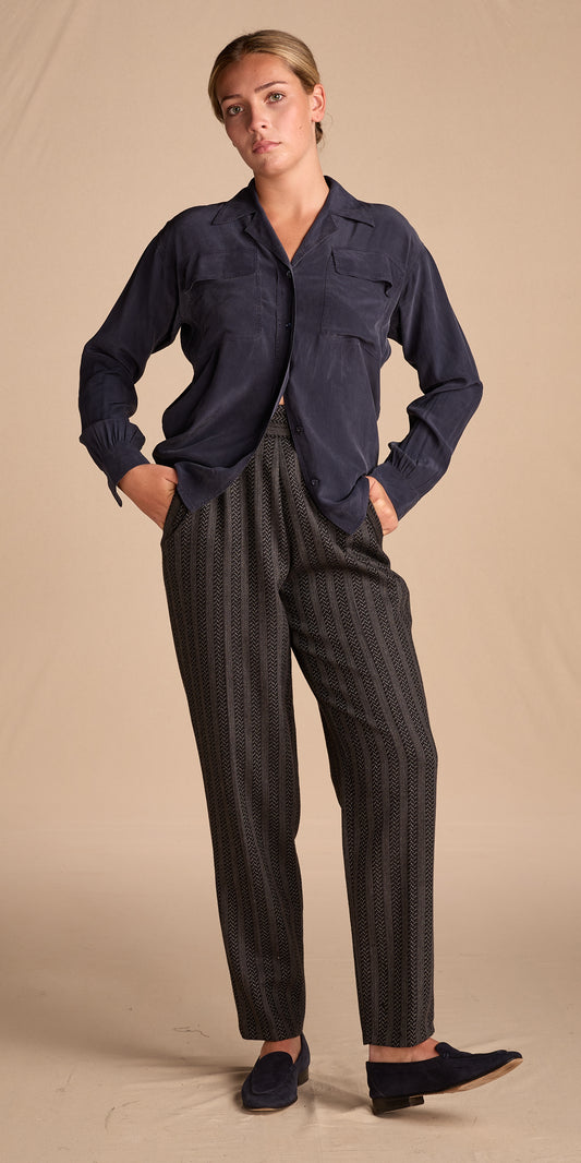 Yves Saint Laurent 1980s Navy Silk Blouse (As Is)