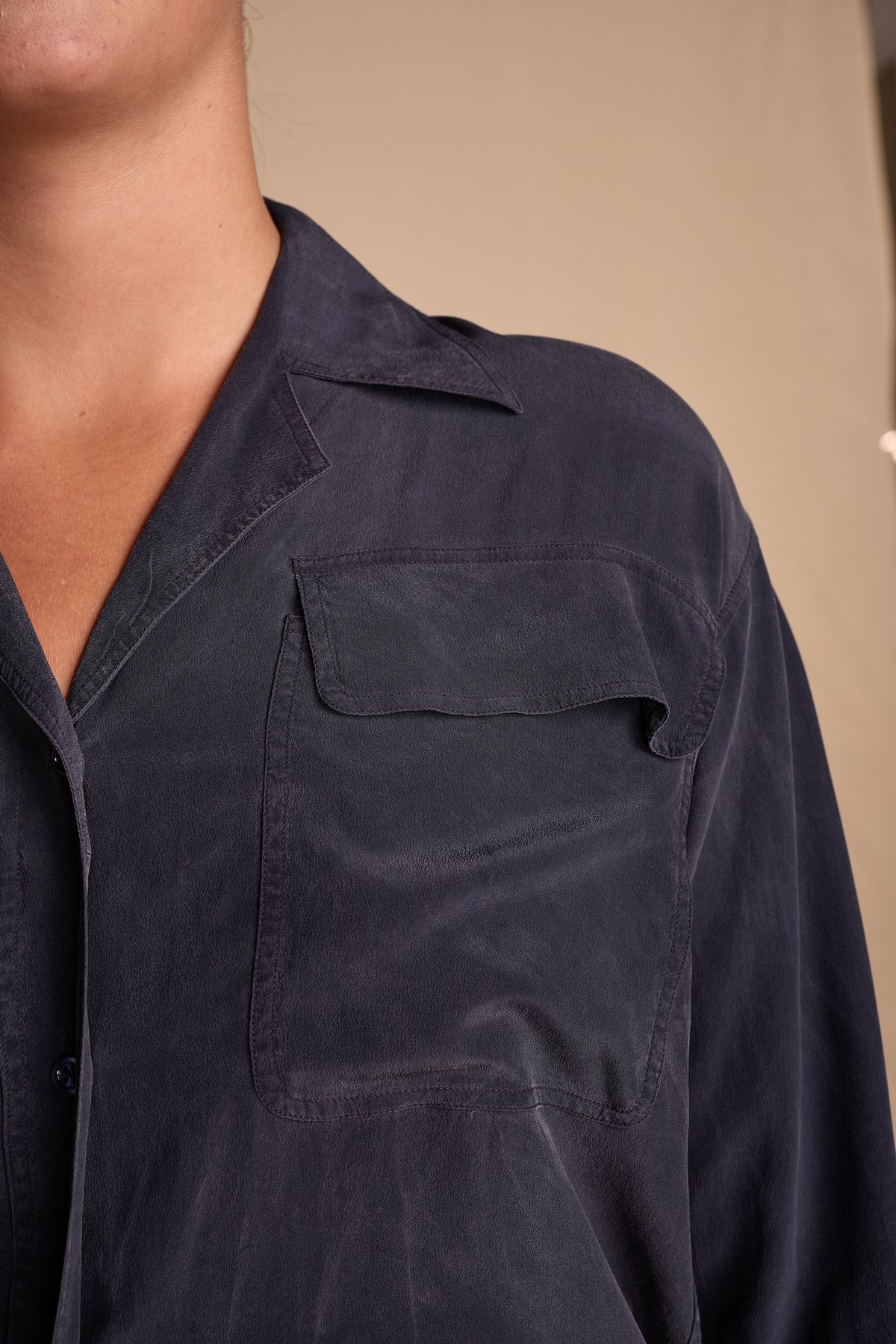 Yves Saint Laurent 1980s Navy Silk Blouse (As Is)