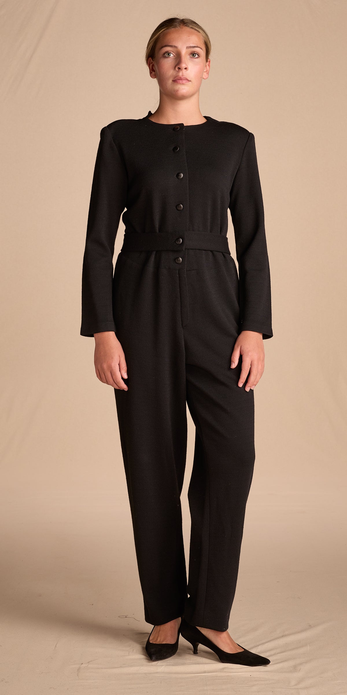 Geoffrey Beene 1990s-2000s Black Wool Jumpsuit