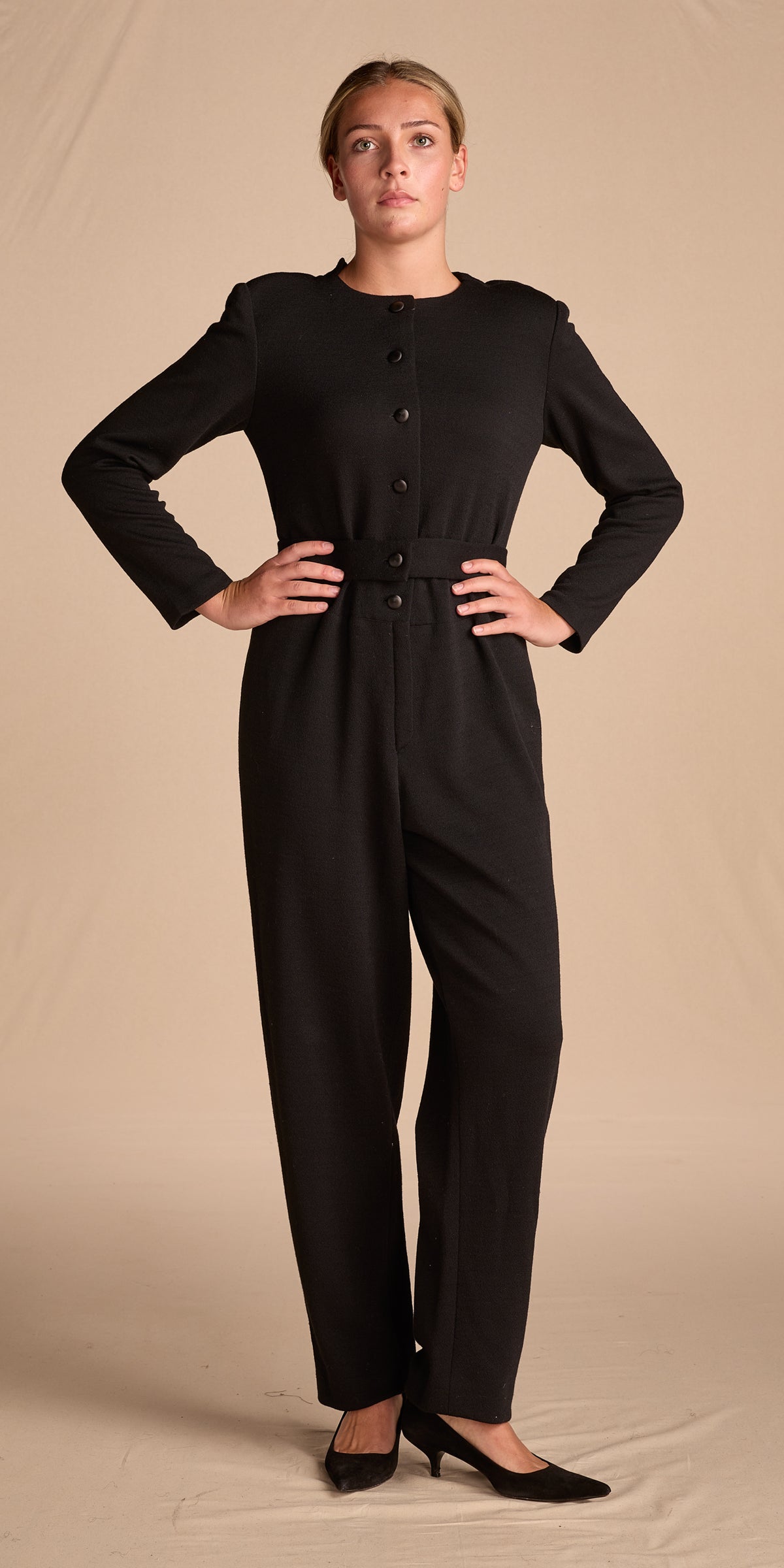 Geoffrey Beene 1990s-2000s Black Wool Jumpsuit