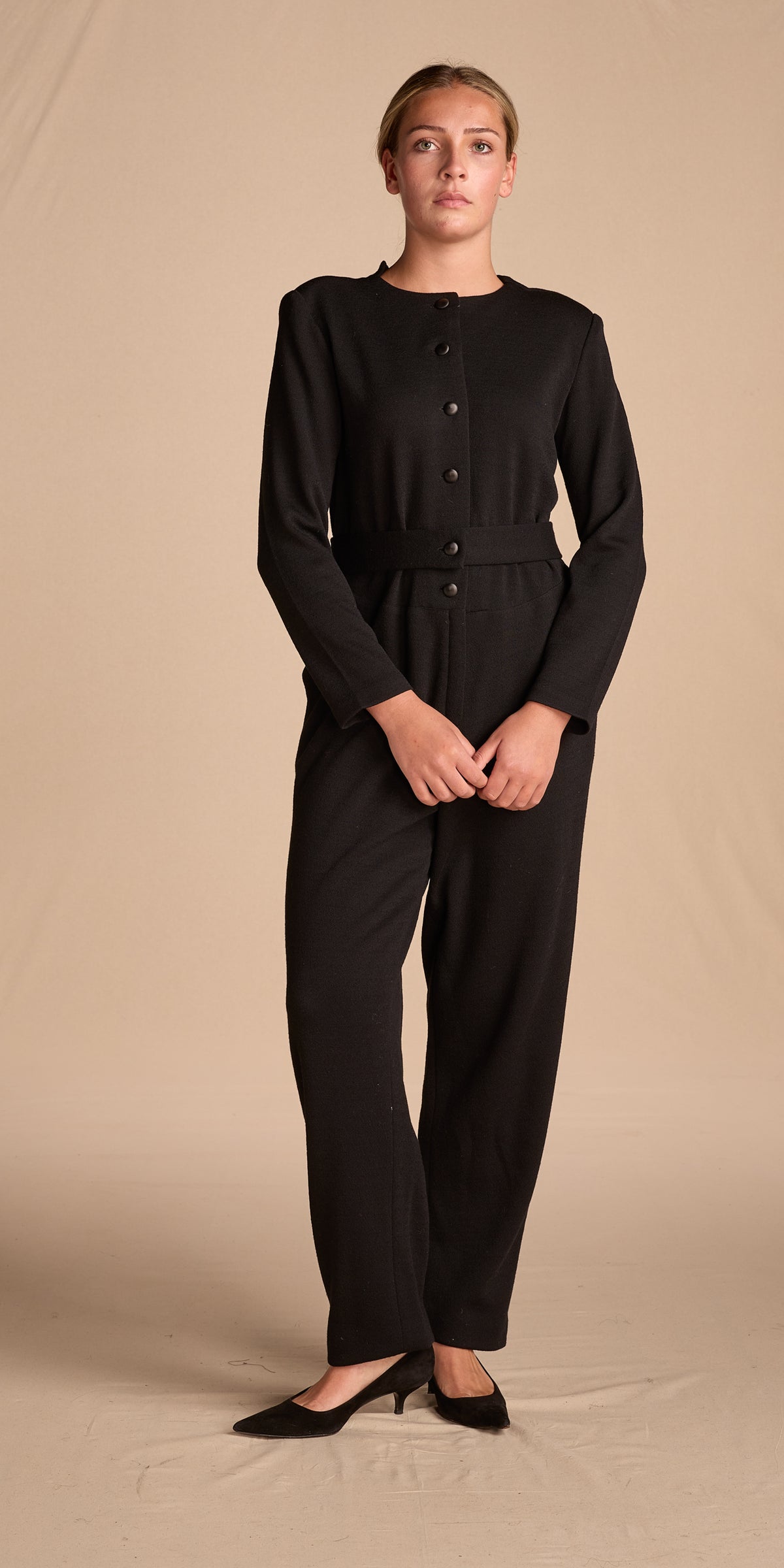 Geoffrey Beene 1990s-2000s Black Wool Jumpsuit
