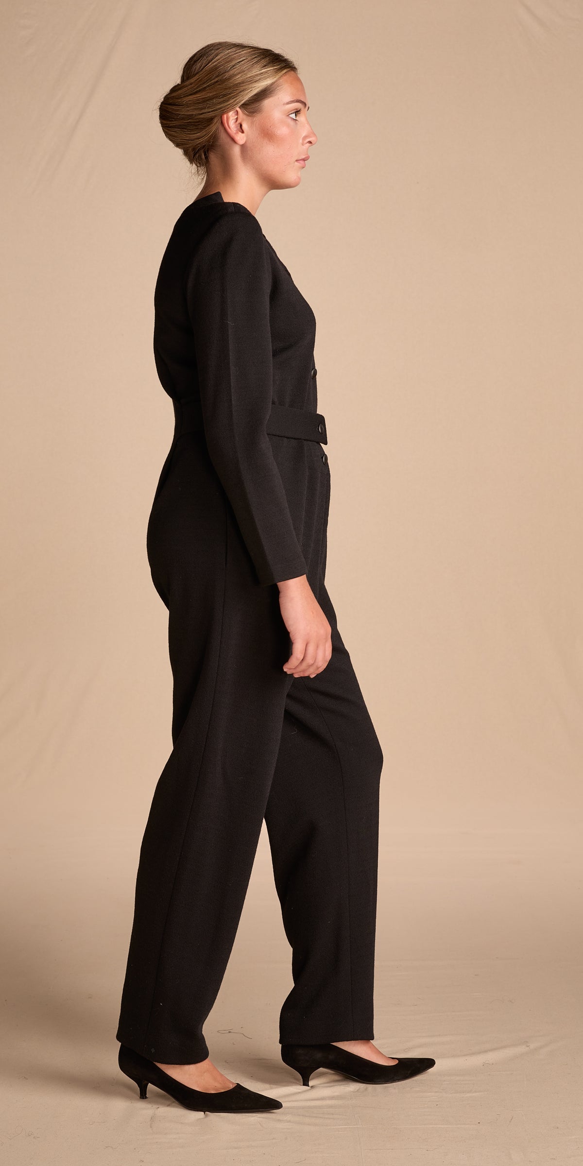 Geoffrey Beene 1990s-2000s Black Wool Jumpsuit