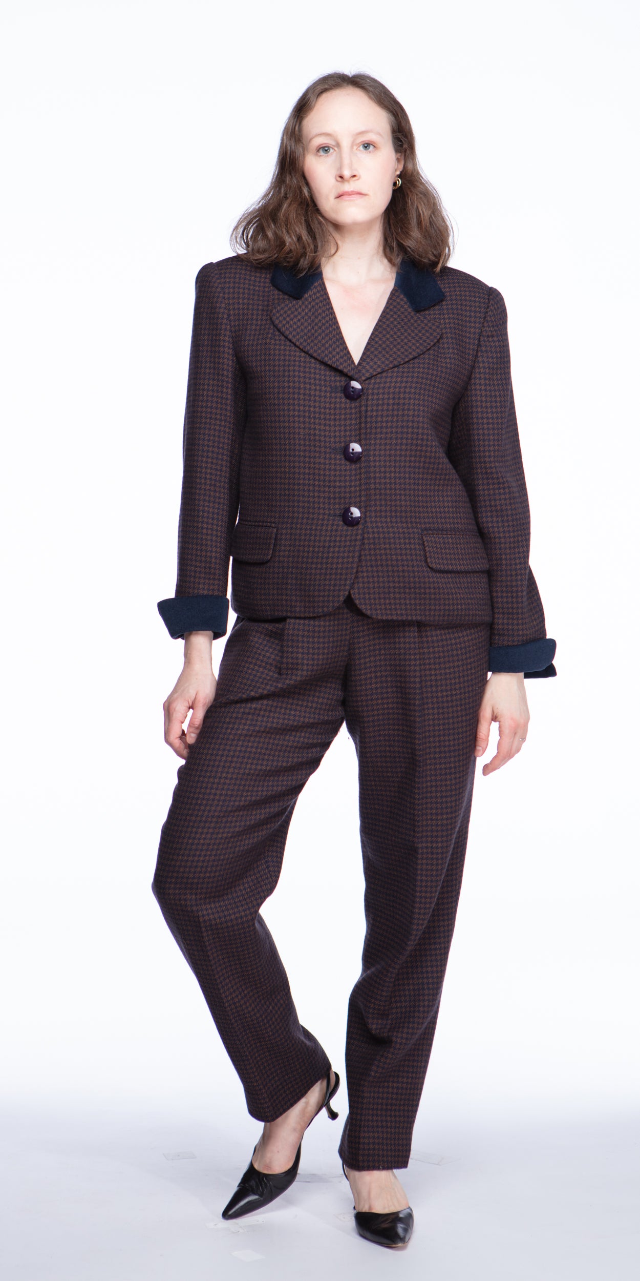 Christian Dior wool houndstooth suit with velvet details
