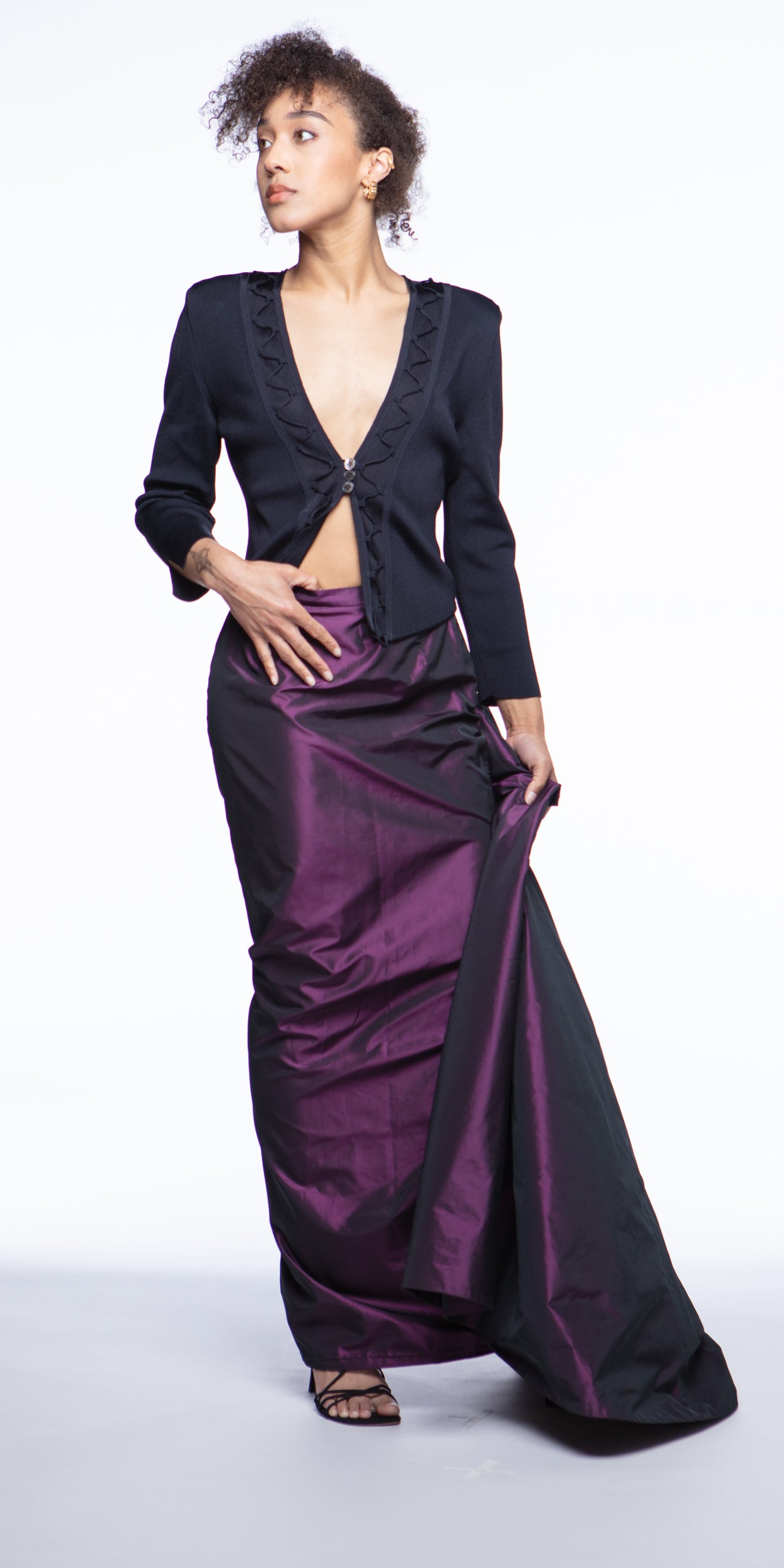 Escada Couture lamé formal skirt with train