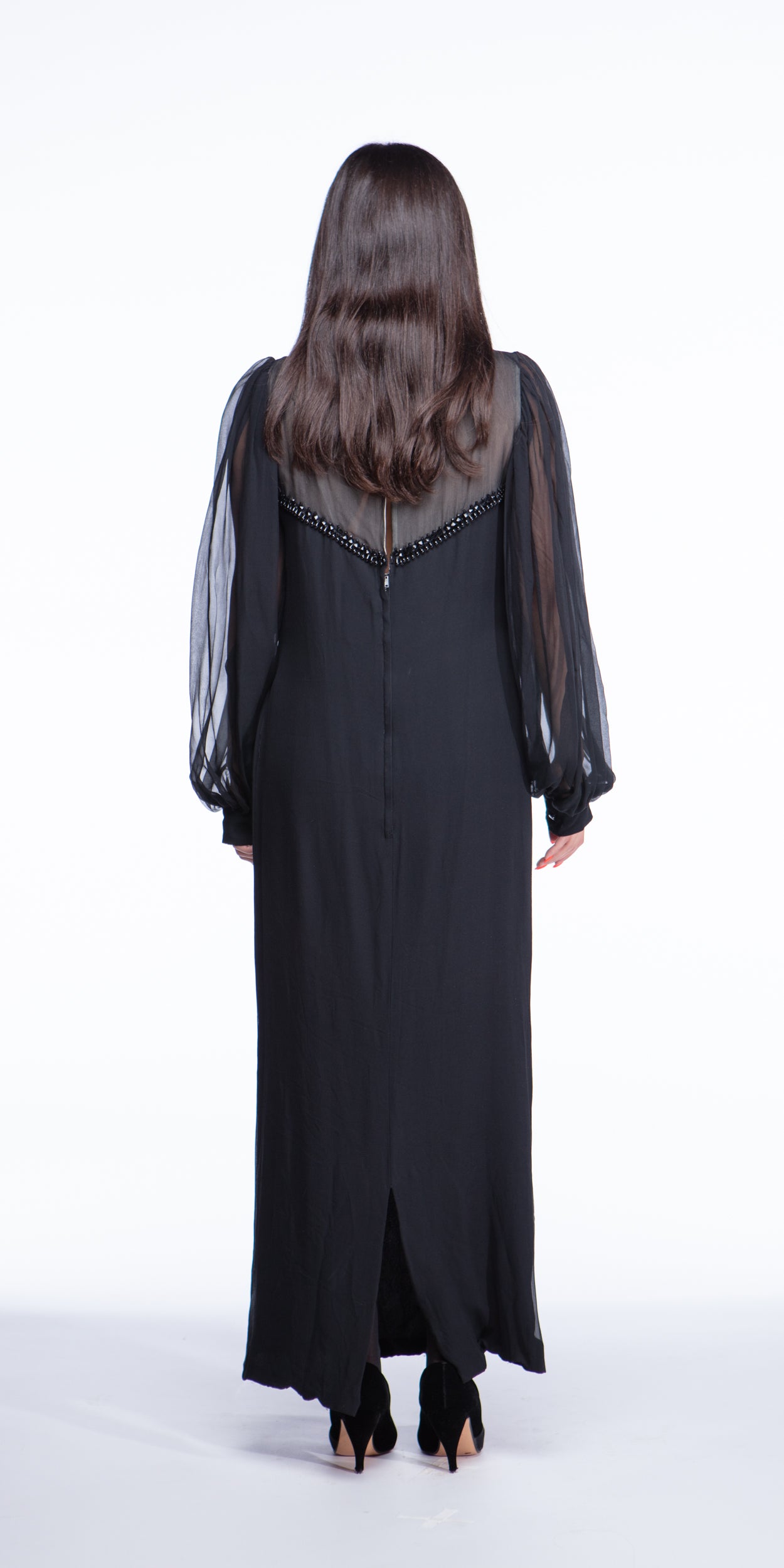 Beaded black chiffon 1960s dress