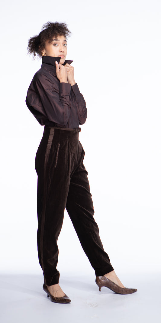Escada Couture brown velvet tuxedo pants